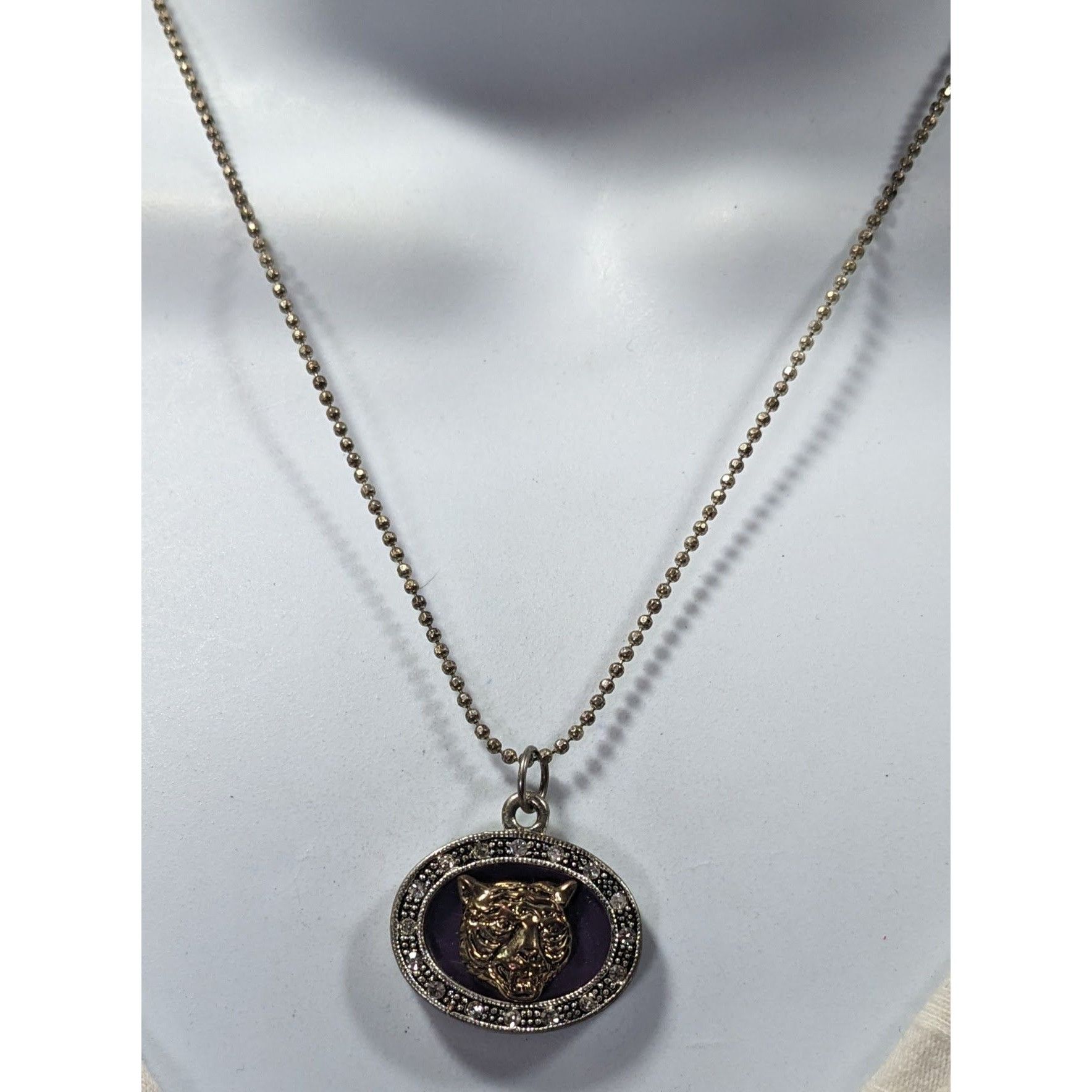 Other Metallic Purple Silver And Gold Tone Tiger Face Pendant Neck Size ONE SIZE - 10 Thumbnail