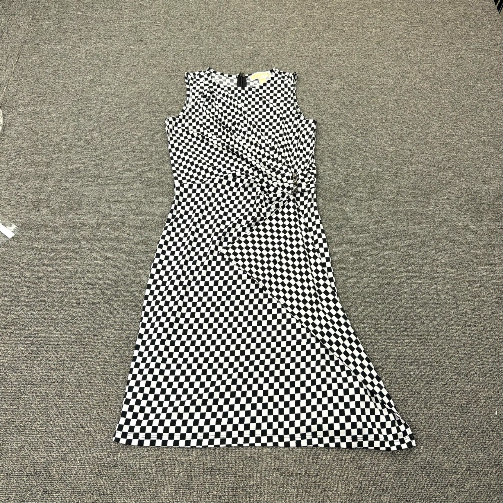 Vintage MICHAEL Michael Kors Dress Womens XS Black Check Sleeveless Sheath Ruched Buckle Size XS / US 0-2 / IT 36-38 - 2 Thumbnail