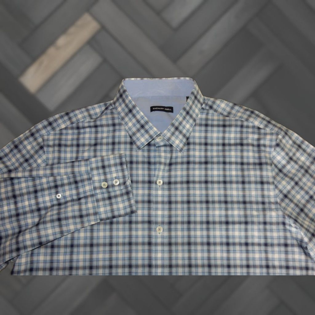 Vintage VINTAGE Zachary Prell Men's Button-Up Shirt Size Large Long Sleeve Cotton Plaid Blue Clothing Size US L / EU 52-54 / 3 - 1 Thumbnail