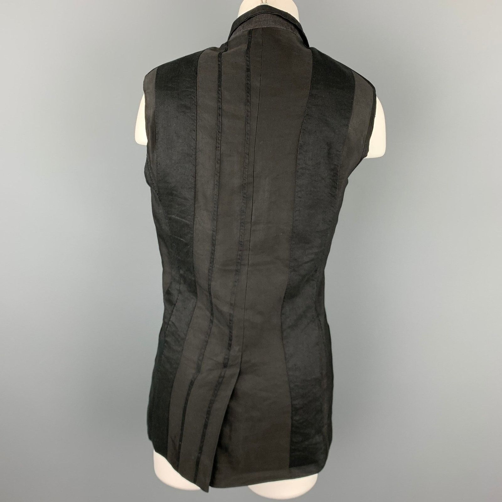 Masnada MASNADA Size XS Black Linen Blend Notch Lapel Vest Size XS / US 0-2 / IT 36-38 - 4 Thumbnail