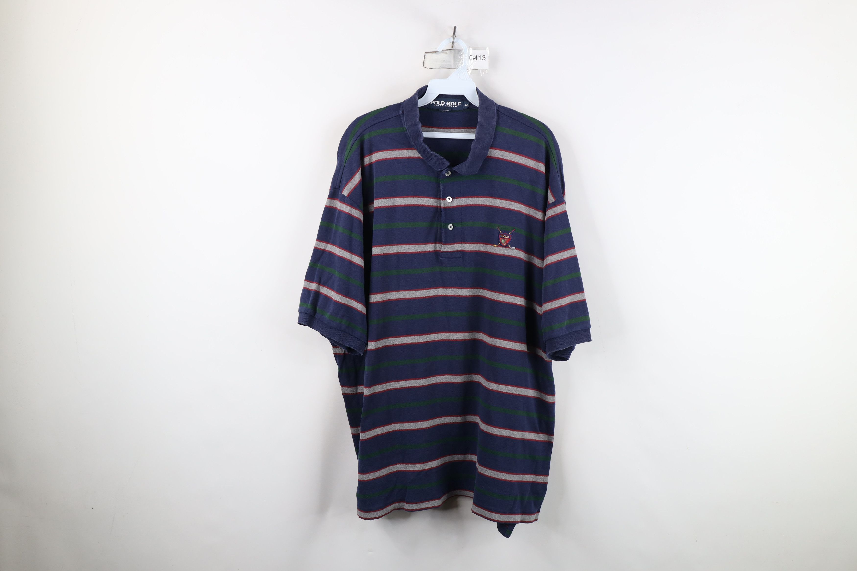 Ralph Lauren Vintage 90s Polo Golf Ralph Lauren Crest Striped Polo USA Size US XXL / EU 58 / 5 - 1 Thumbnail