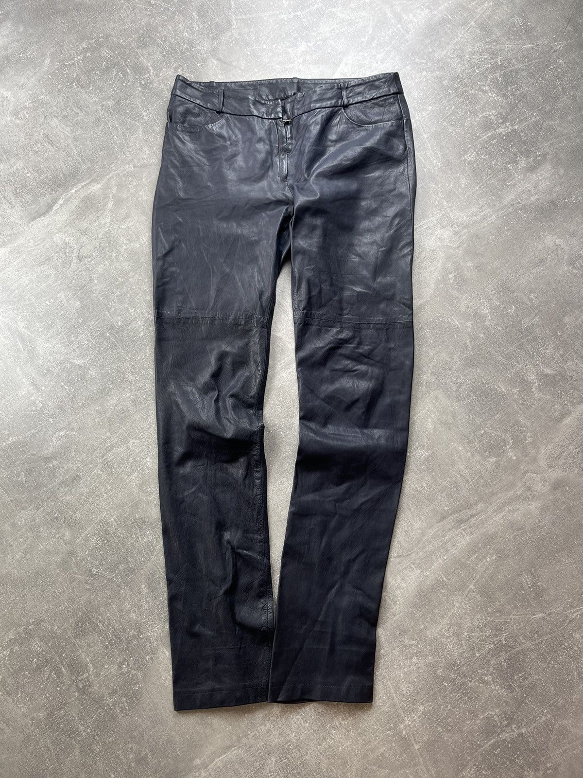 Genuine Leather × Ilaria Nistri Ilaria Nistri Avant Garde Leather Navy Blue Biker Pants Size 34" / US 12 / IT 48 - 6 Thumbnail