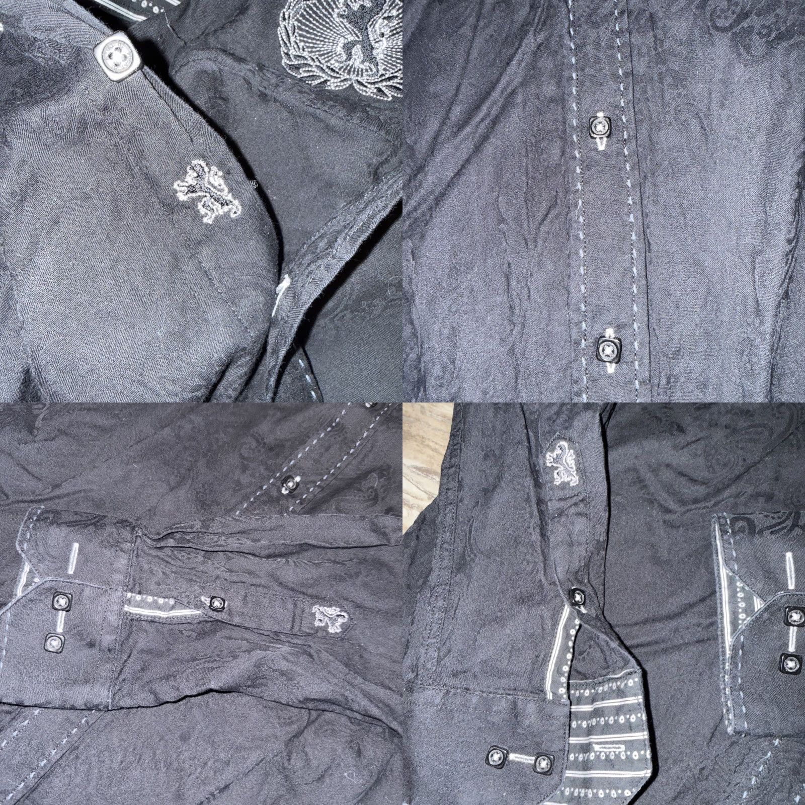 BUGATCHI VINTAGE Bugatchi Shaped Fit Men's Dress Shirt Black Paisley Long Sleeve Cotton XL Button Size 46R - 8 Thumbnail