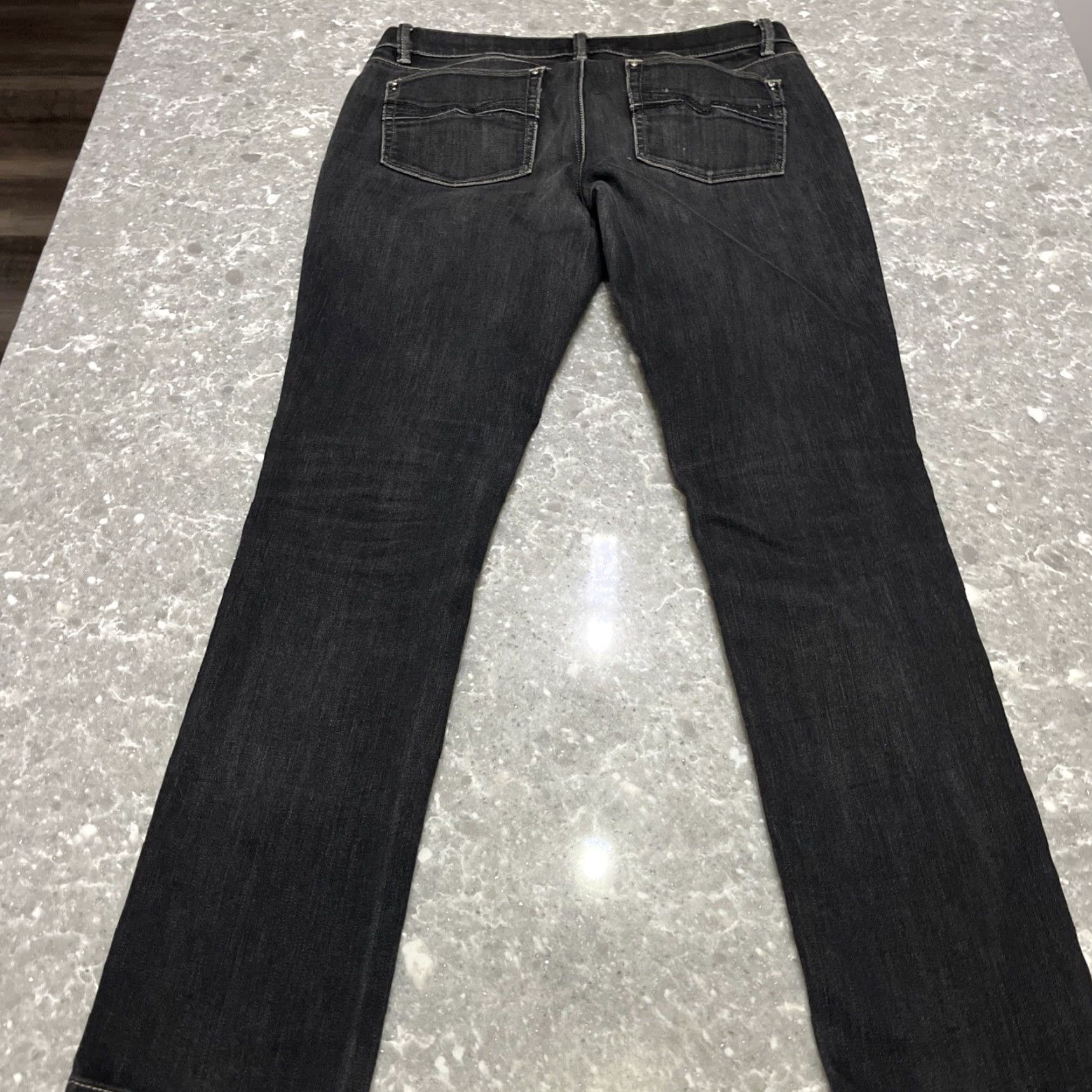 White House Black Market White House Black Market Jeans Womens 8 Black Noir Slim Leg Front Pockets Button Zipper Straight Slim Low Rise Denim Cotton Blend Dark Wash Size 30" / US 8 / IT 44 - 7 Thumbnail