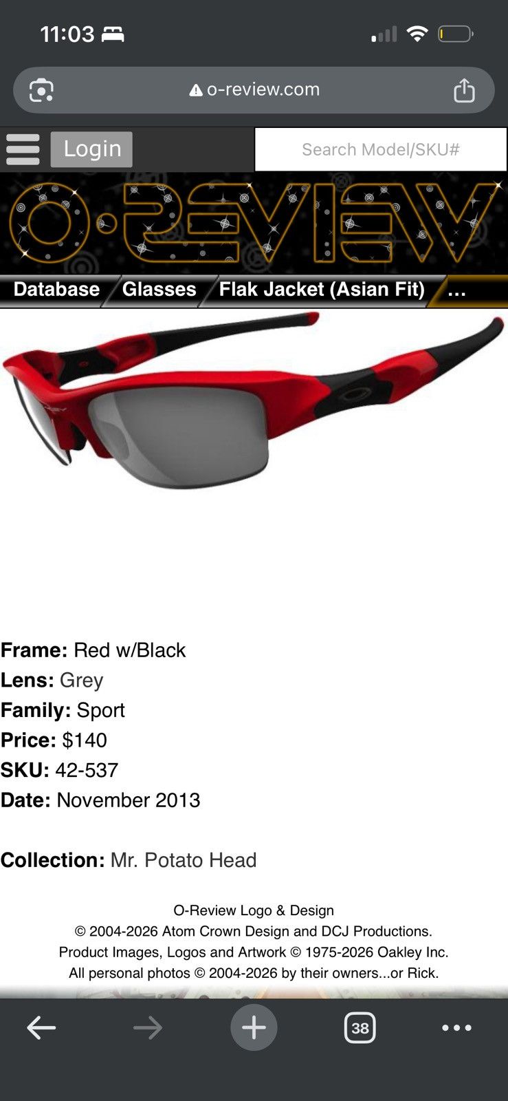 Oakley Oakley Flak Jacket 1.0 Red and Black w/Gray lenses Size ONE SIZE - 4 Thumbnail