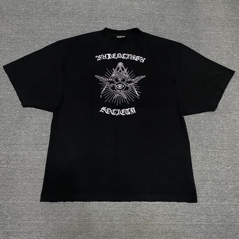 Balenciaga Balenciaga Sanskrit God's Eye Washed Destroyed Short Sleev Size US XXS / EU 40 - 1 Thumbnail