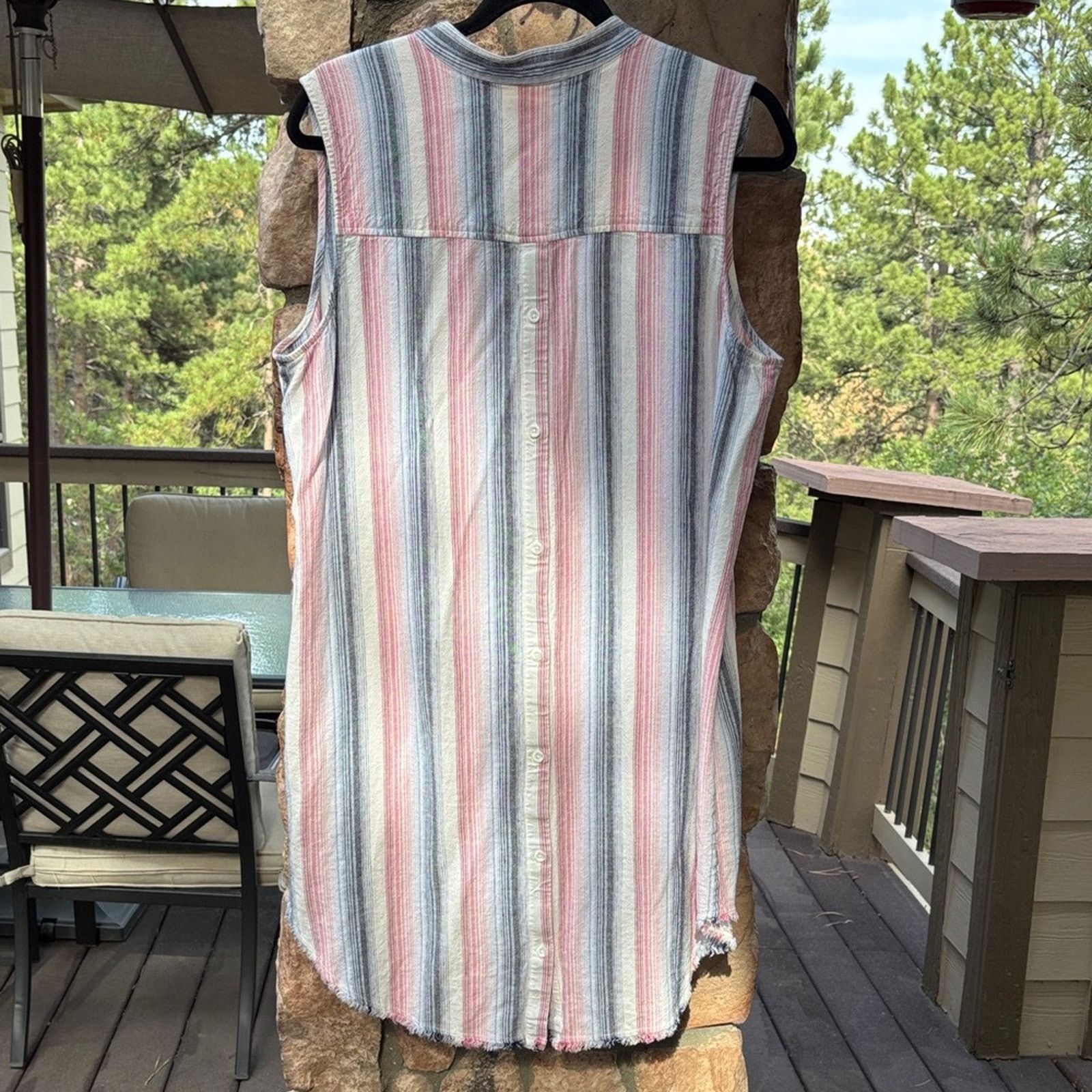 Anthropologie Anthropologie L Cloth & Stone Blue Pink Striped Mini Dress Size L / US 10 / IT 46 - 10 Thumbnail