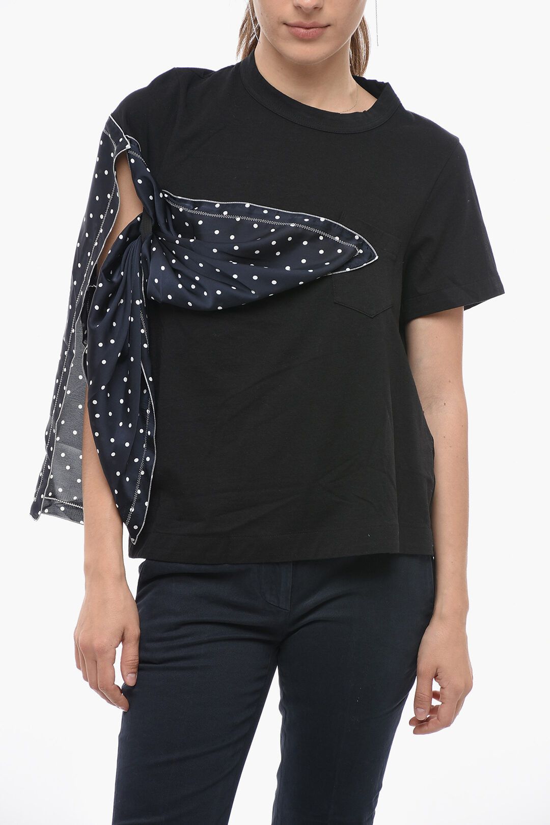 Sacai og1mm0724 Crewneck T-Shirt in Black Size S / US 4 / IT 40 - 1 Thumbnail