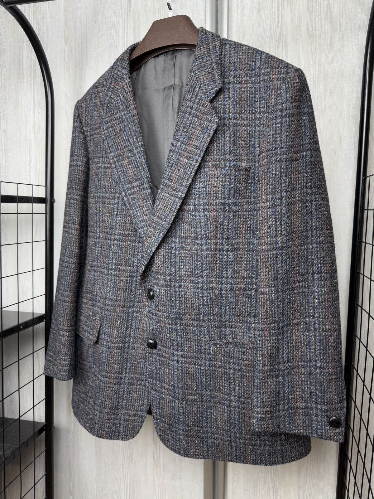 Harris Tweed Harris Tweed Walbusch Vintage Grey Check Plaid Wool Blazer Size 44R - 5 Thumbnail
