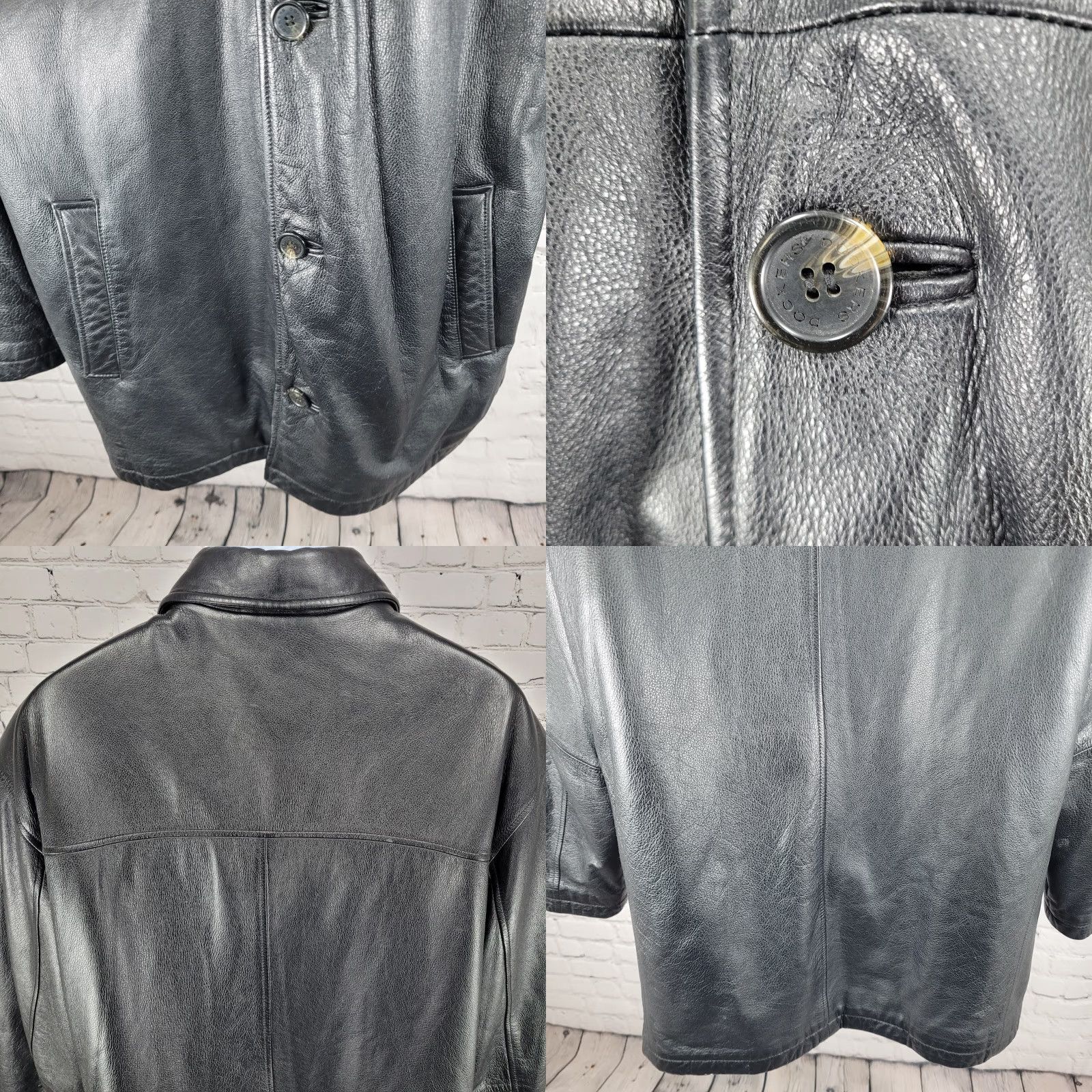 Dockers DOCKERS Black Leather Jacket XL Buttoned Collared Pockets Mid-Length Mens Size US XL / EU 56 / 4 - 8 Thumbnail