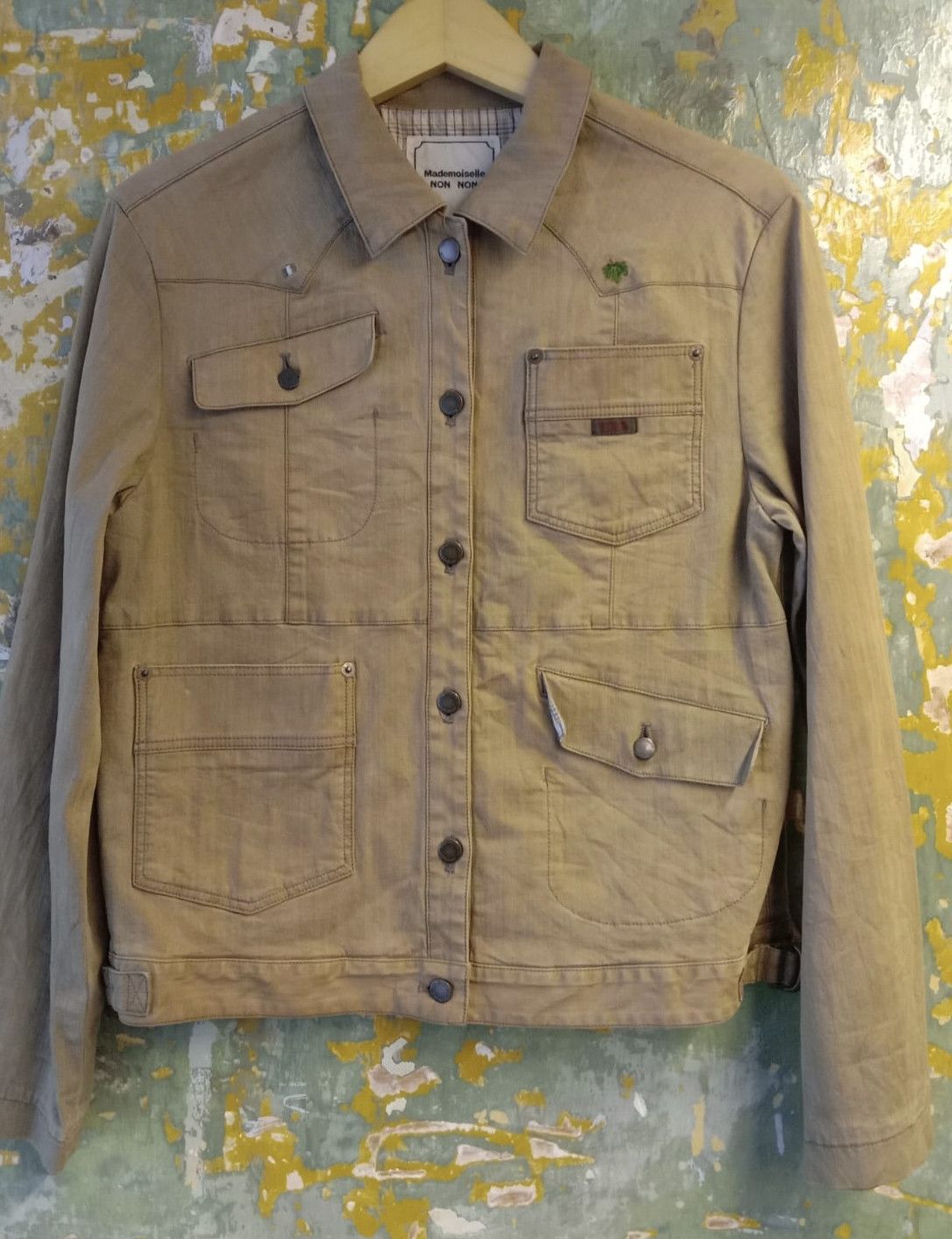 image of Vintage Denim Jacket Mademoiselle Non Non in Brown Tan, Women's (Size Large)