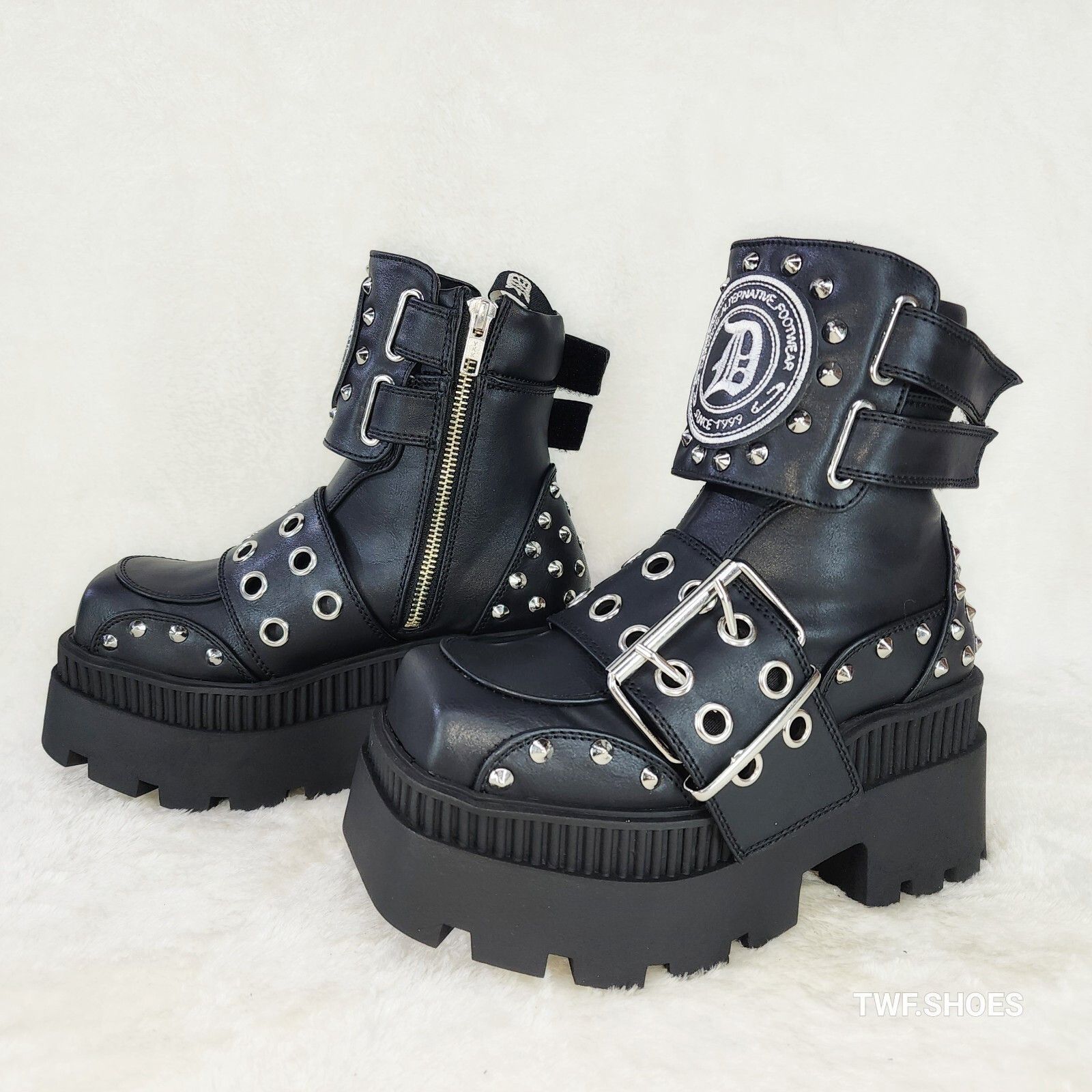 Other Wicked Wrath 58 Square Toe Goth Lace Up Big Buckle Strap Ank Size US 9 / IT 39 - 9 Thumbnail
