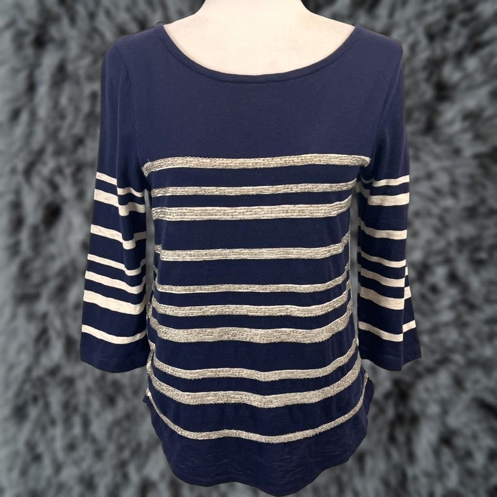 J.Crew J.CREW Striped Sailor Long Sleeve T-Shirt Small Womens Navy Beaded Nautical Size S / US 4 / IT 40 - 1 Thumbnail