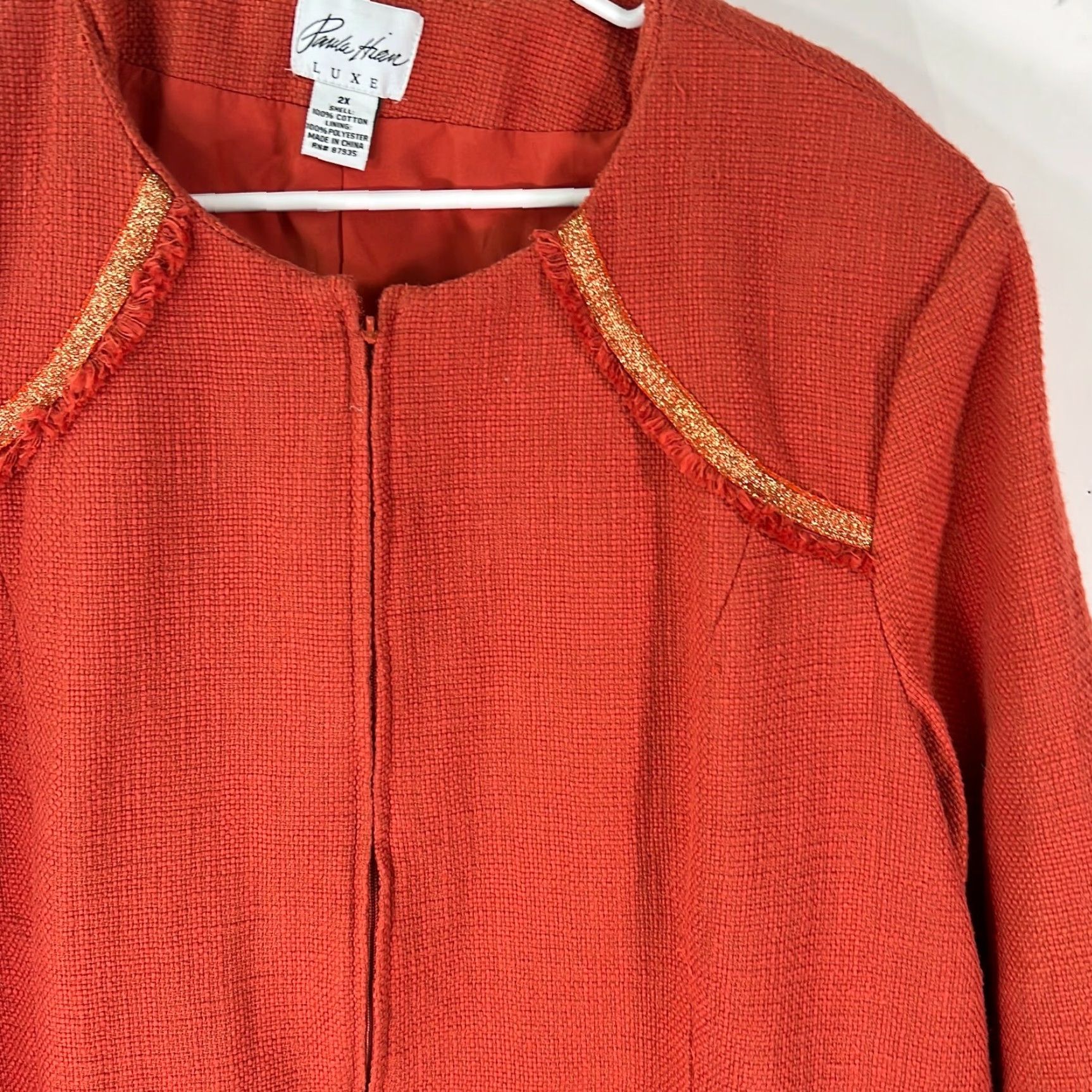Vintage VINTAGE Paula Hian Jacket Women Orange 2X Plus Embroidered Tweed Embroidered Jacket Casual 90s? Size XXL / US 16-18 / IT 52-54 - 3 Thumbnail