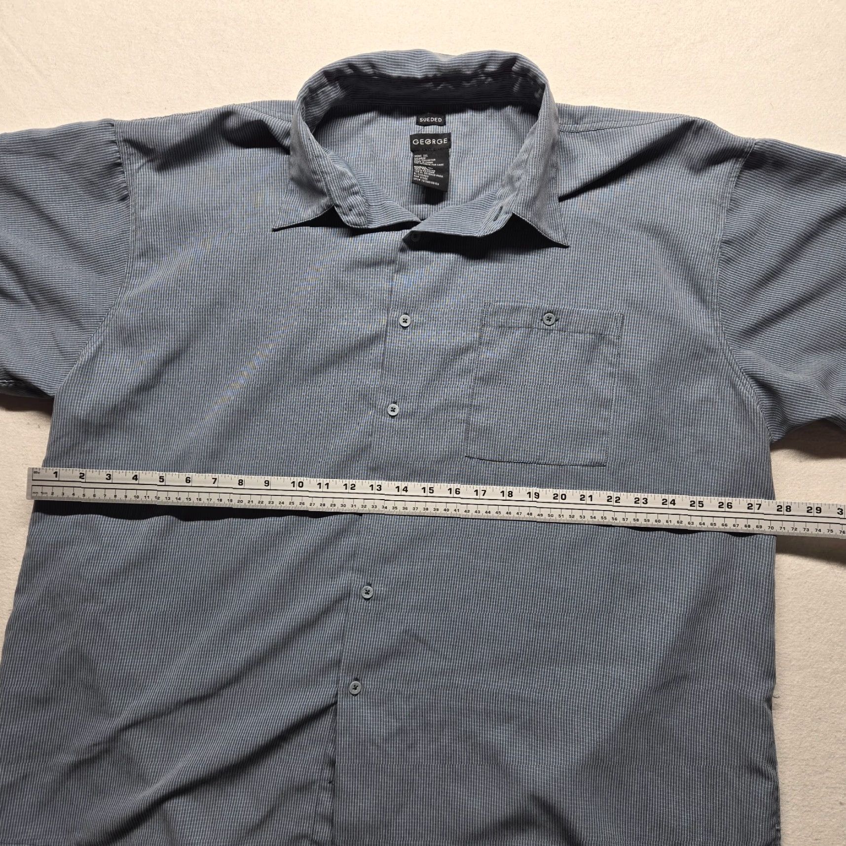 George George Shirt Solid Blue Button-Up Short Sleeve Adult Men's 3XL Blue 3XL Button-Up Pockets Casual Workwear USA 70s 80s 90s Classic Dad Size US XXL / EU 58 / 5 - 4 Thumbnail