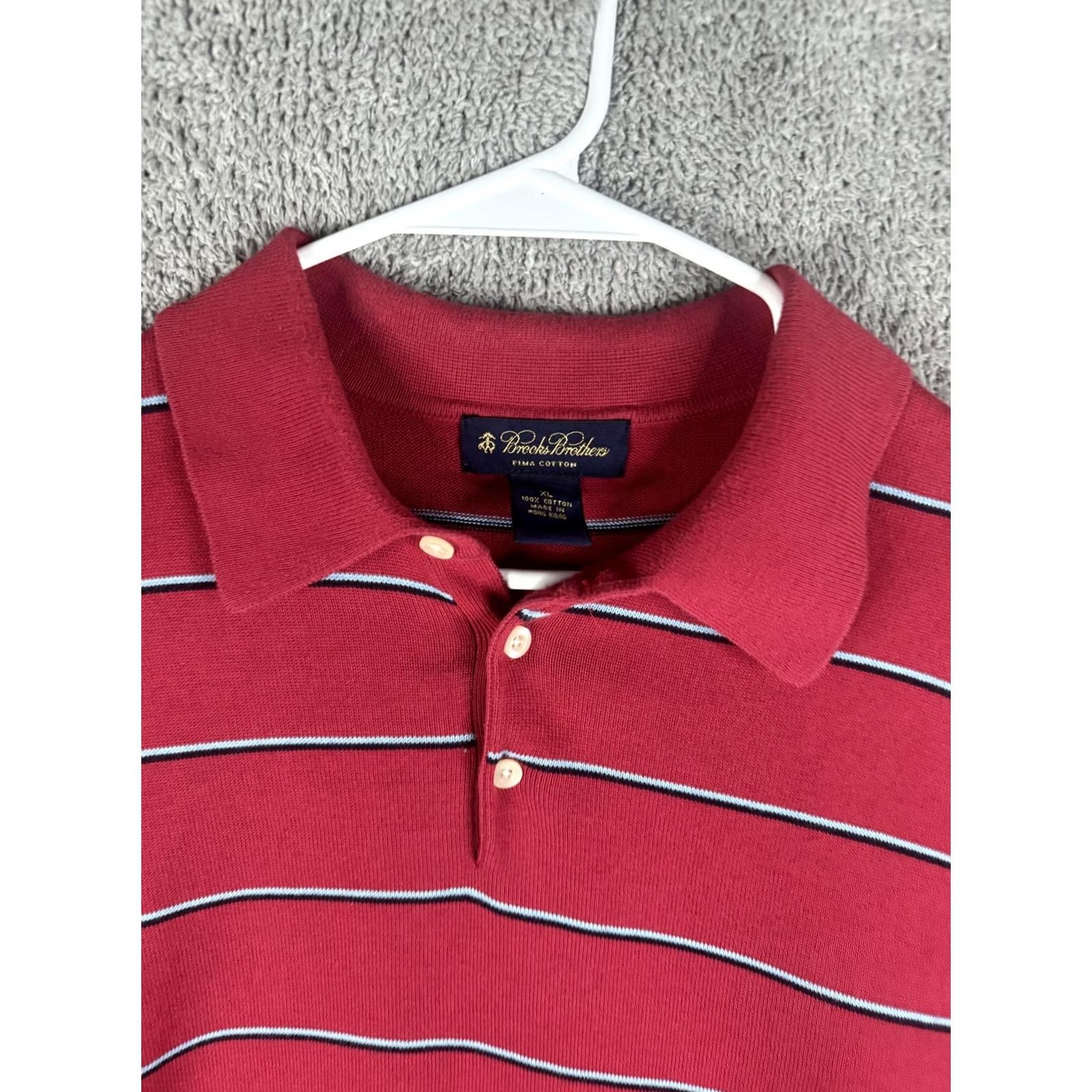 Brooks Brothers VINTAGE Brooks Brothers Polo Shirt Mens XL Red Striped Pima Cotton Short Sleeve Size US XL / EU 56 / 4 - 5 Thumbnail