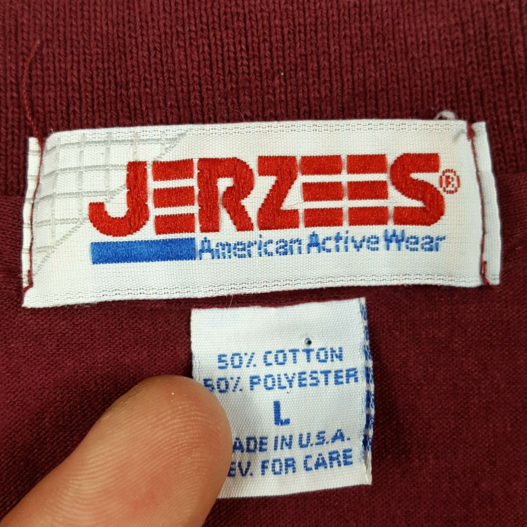 Jerzees VINTAGE Jerzees Polo Shirt 90s Dalwood Maroon - Men’s L Cotton Blend Button-Up Short Sleeve Casual Shirt Size US L / EU 52-54 / 3 - 6 Thumbnail