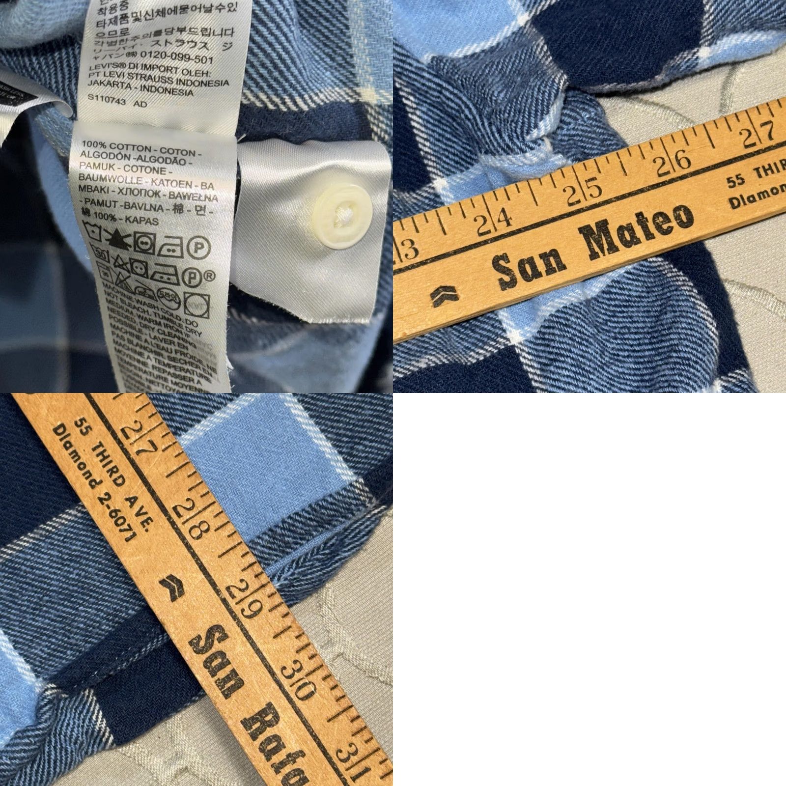Levi's VINTAGE Levi's SilverTab Shirt Mens L Blue Plaid Flannel Oversized Snap Front Cotton Size US L / EU 52-54 / 3 - 8 Thumbnail