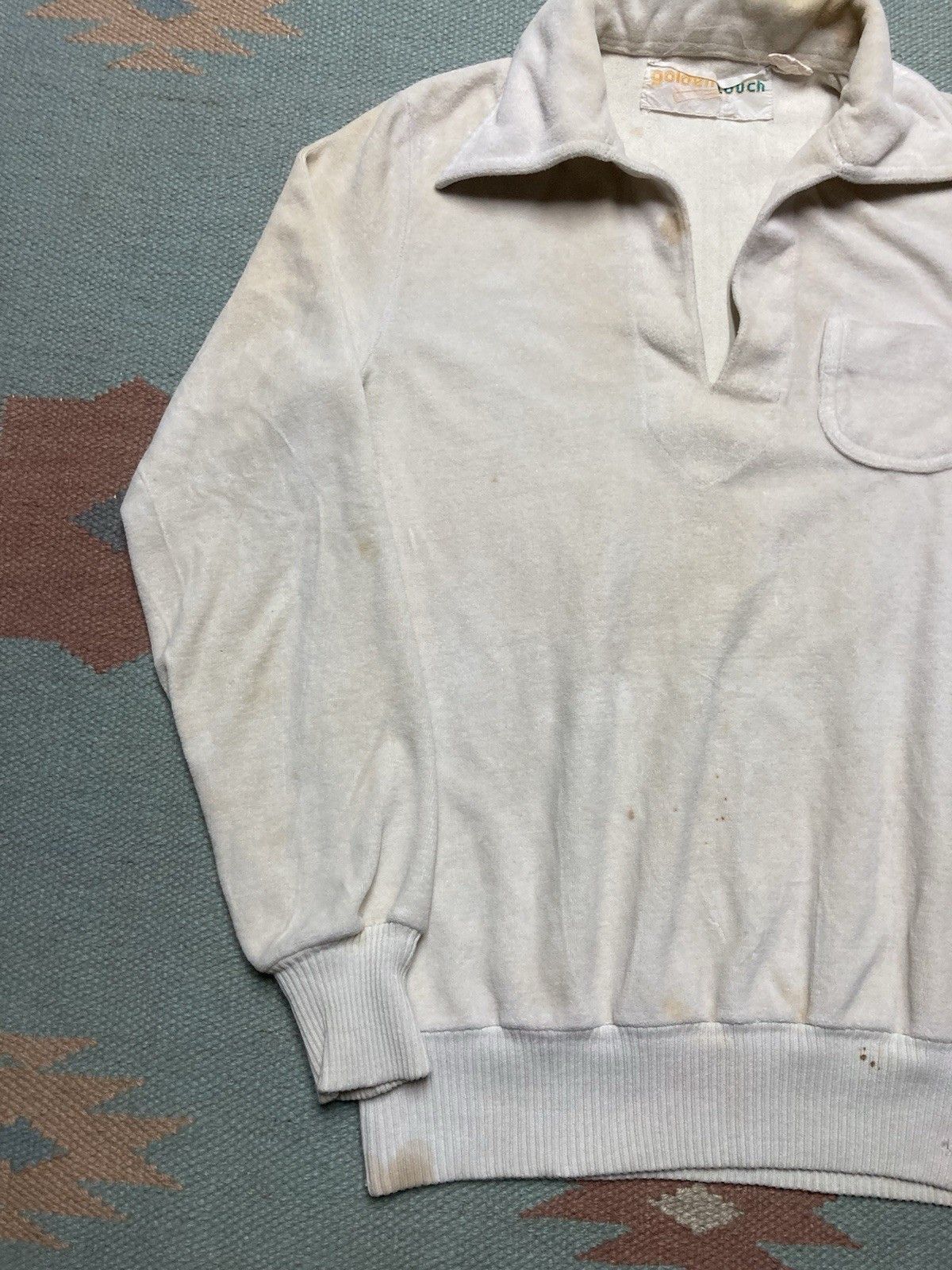 Vintage Vintage 70s polo shirt soft velour white stained small Size US S / EU 44-46 / 1 - 2 Thumbnail