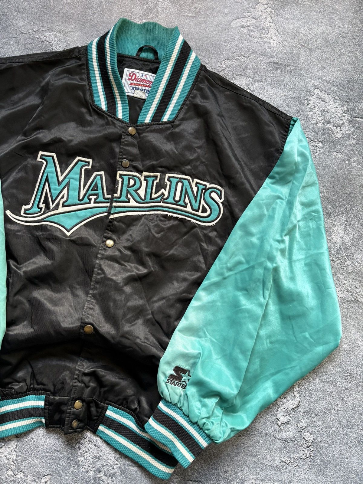 Starter Vintage 90s MLB Florida Marlins Starter Diamond Satin Jacket Size US L / EU 52-54 / 3 - 4 Thumbnail
