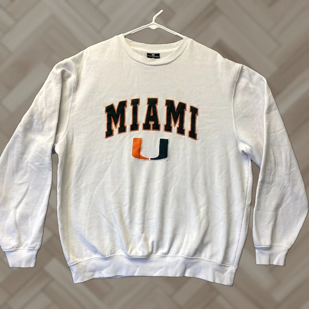 Vintage Colosseum Miami University Pullover Sweatshirt XL White Embroidered Lettering /38-73 Men Crew Neck Cotton Polyester Size US XL / EU 56 / 4 - 1 Thumbnail