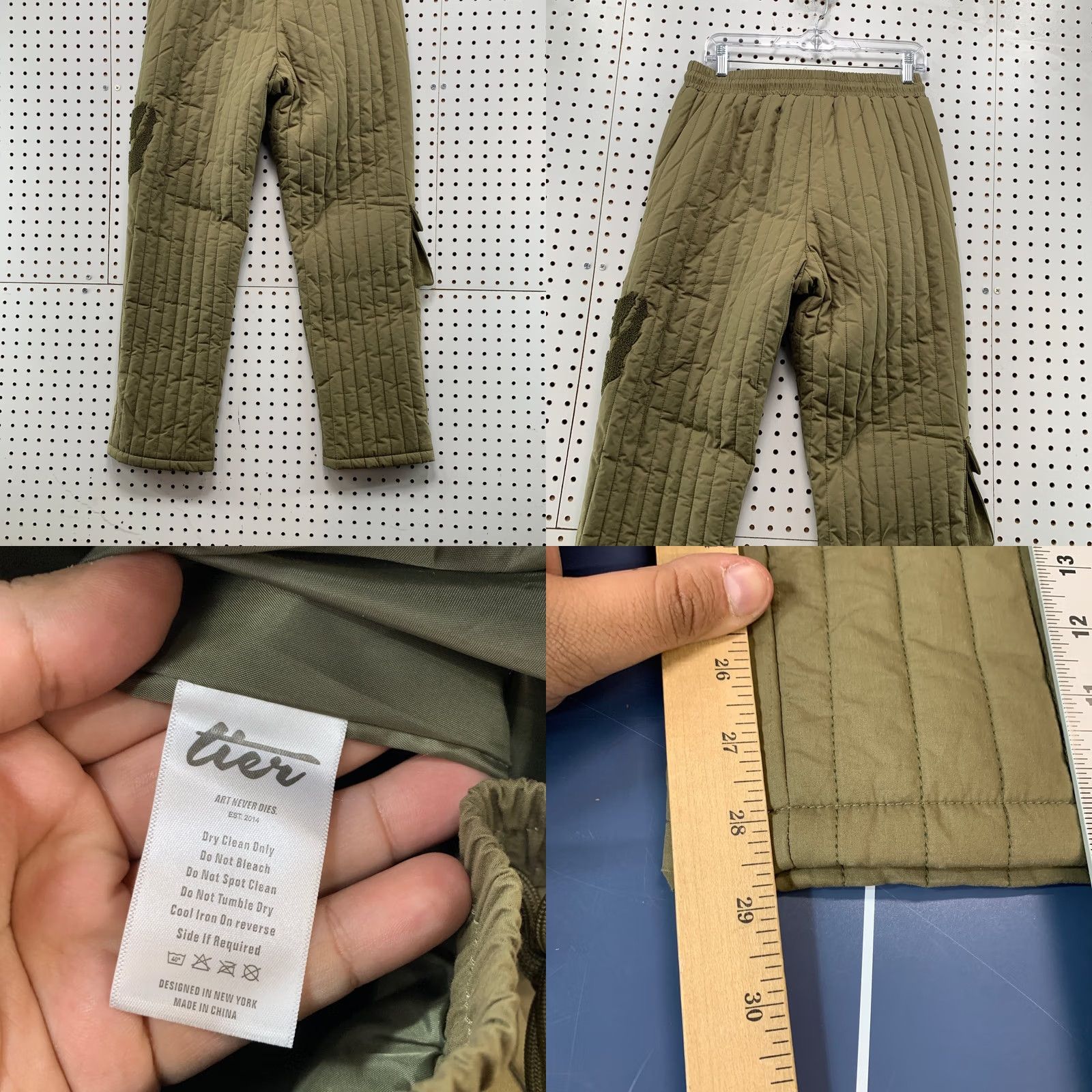 Olive Tier Cargo Pants Mens M Olive Green Quilted Insulated Retro Size 32" / US 10 / IT 46 - 8 Thumbnail
