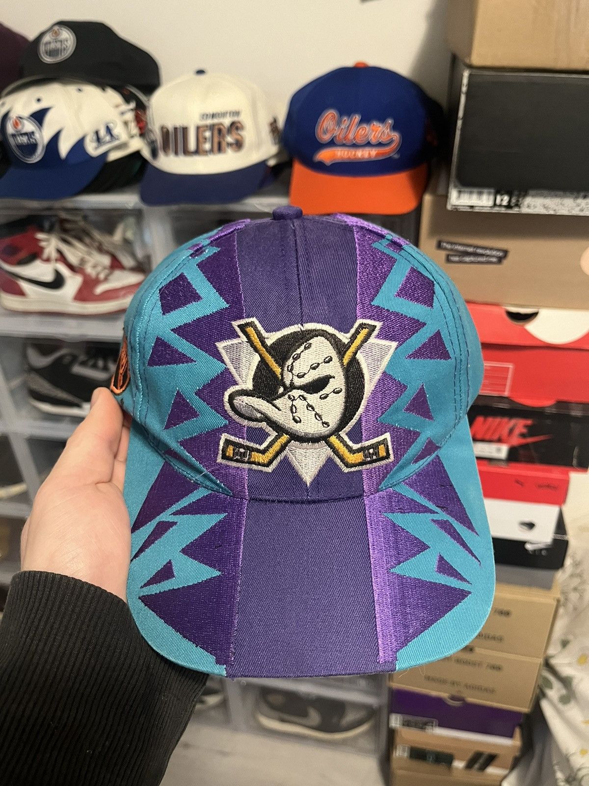 image of The Mighty Ducks x Vintage Mighty Ducks Shatter Snapback in Purple, Men's