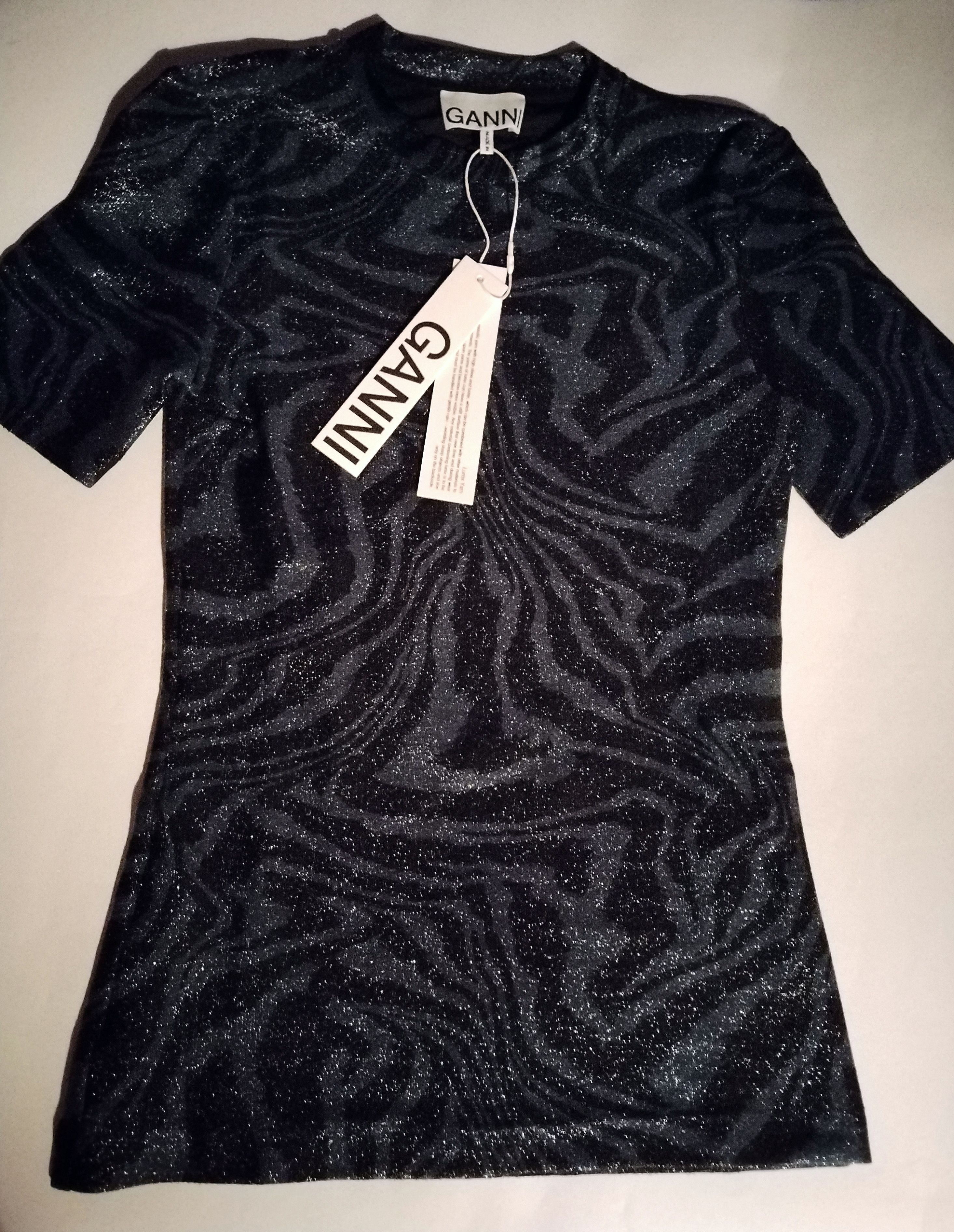 Ganni Lurex zebra swirl anthracite top Size XXS / US 00 / IT 34 - 10 Thumbnail