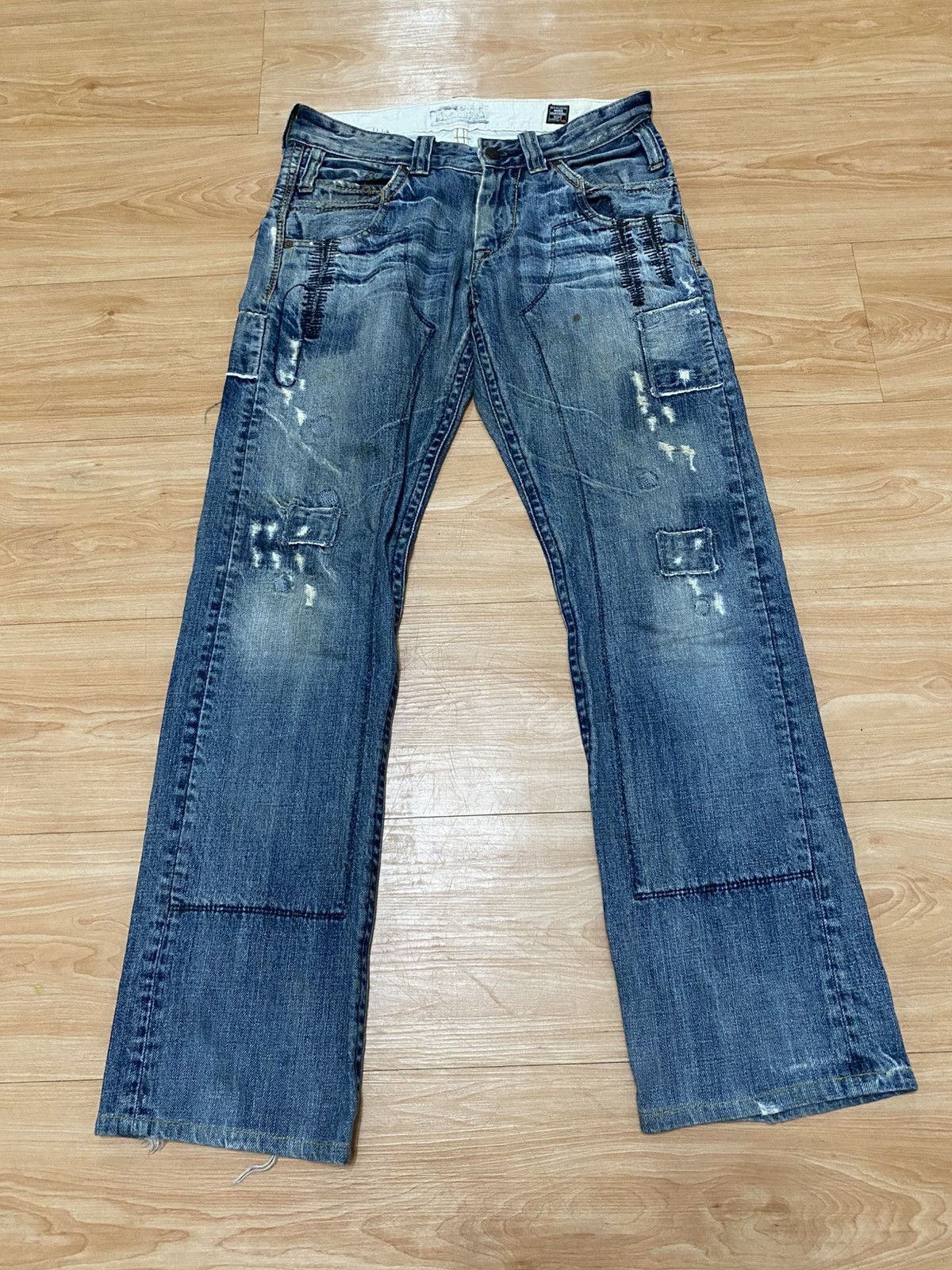 Designer × Japanese Brand Vintage bartack denim patch work pattern rasta style Size US 30 / EU 46 - 1 Thumbnail