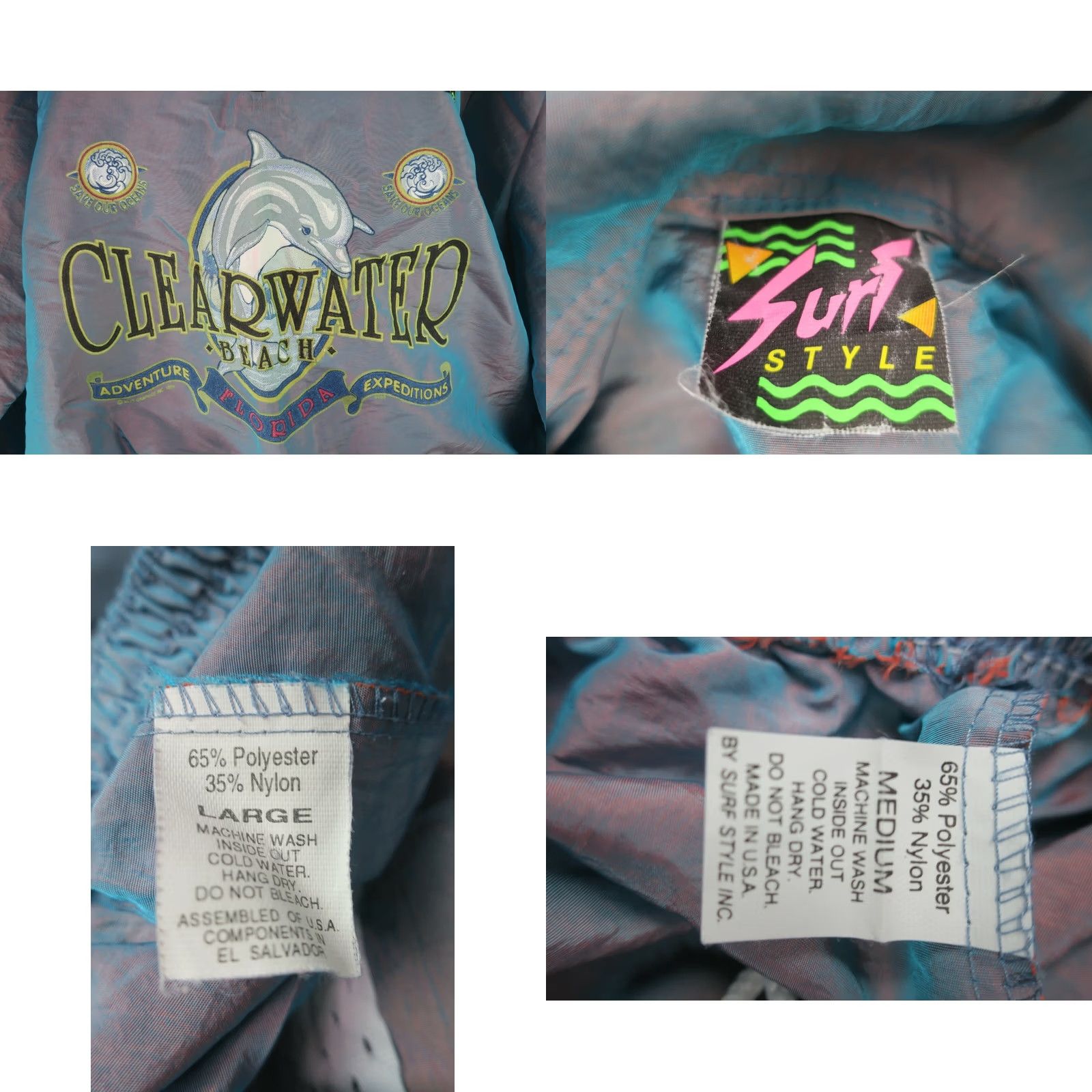 Vintage VINTAGE Surf Style Windbreaker Jacket 3PC Track Suit Mens M/L Neon Green 80s 90s Psychedelic Iridescent Nylon Size 42R - 8 Thumbnail