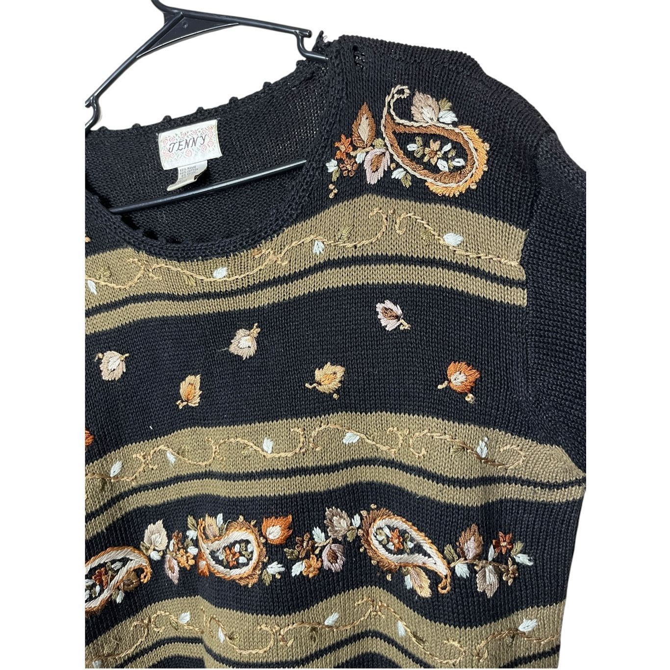 Other Vintage Jenny Black Gold Embroidered Paisley Leaf Sweater Si Size L / US 10 / IT 46 - 4 Thumbnail