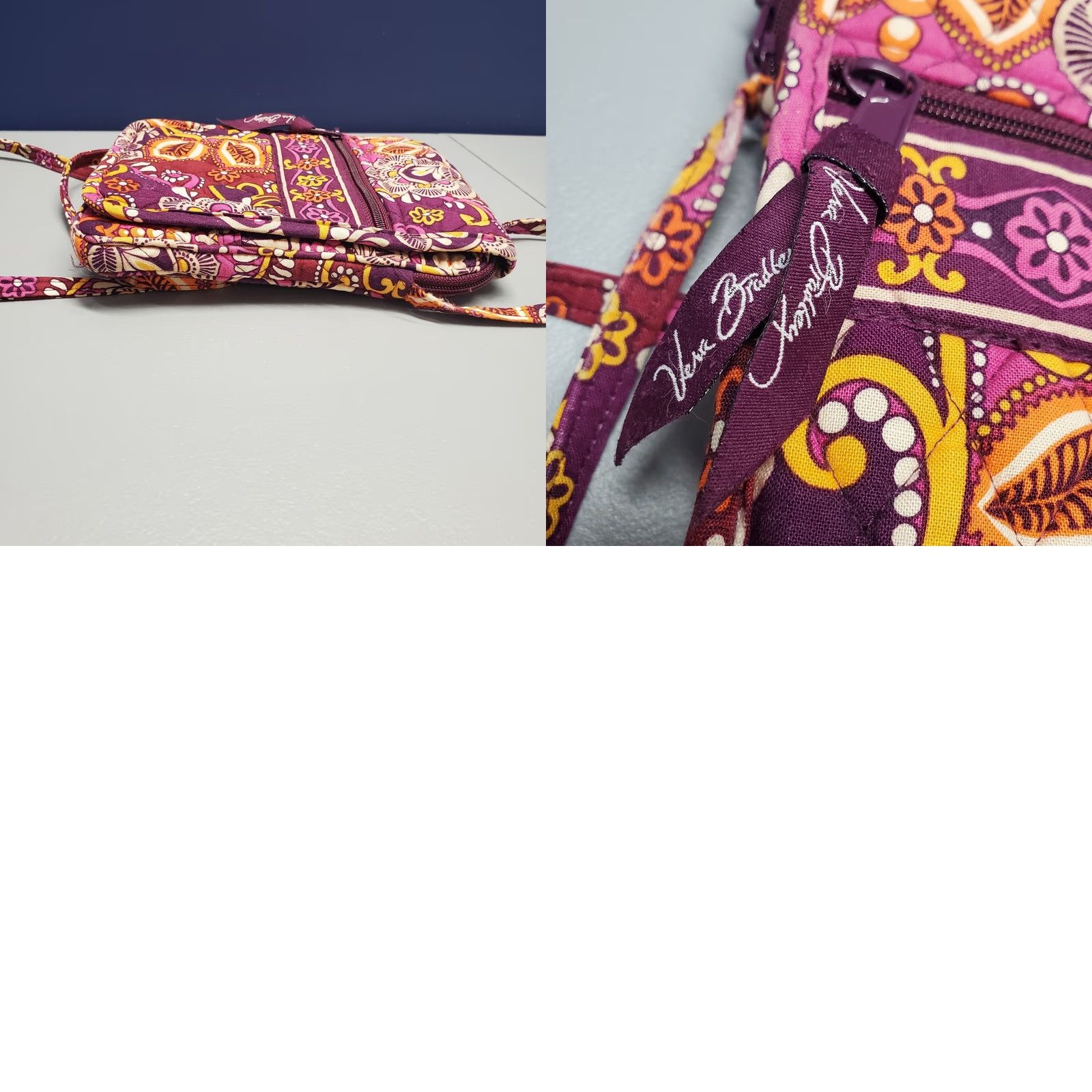 Vintage Vera Bradley Hipster Crossbody Bag Womens Purple Multi Fabric Paisley Zip Pocket Size ONE SIZE - 9 Thumbnail