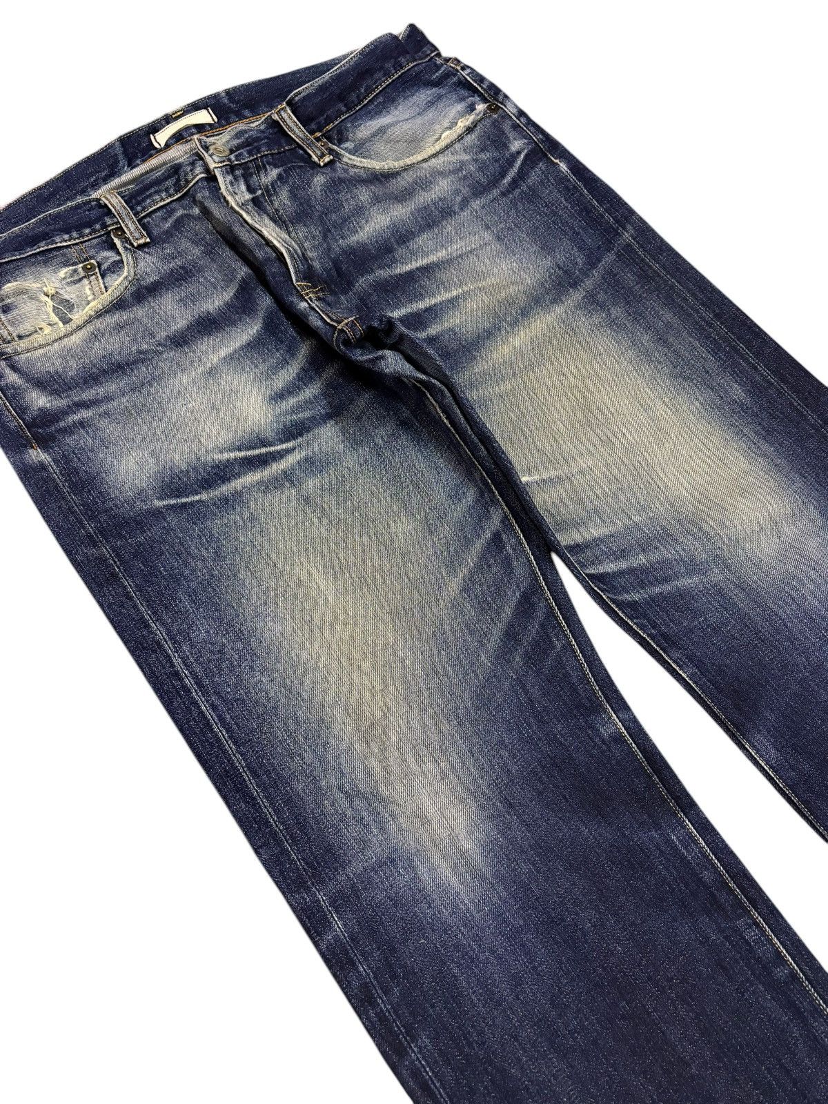 Japanese Brand × Jun Takahashi Vintage Kaihara Uniqlo Selvedge Faded Blue Indigo Jeans Size US 36 / EU 52 - 5 Thumbnail