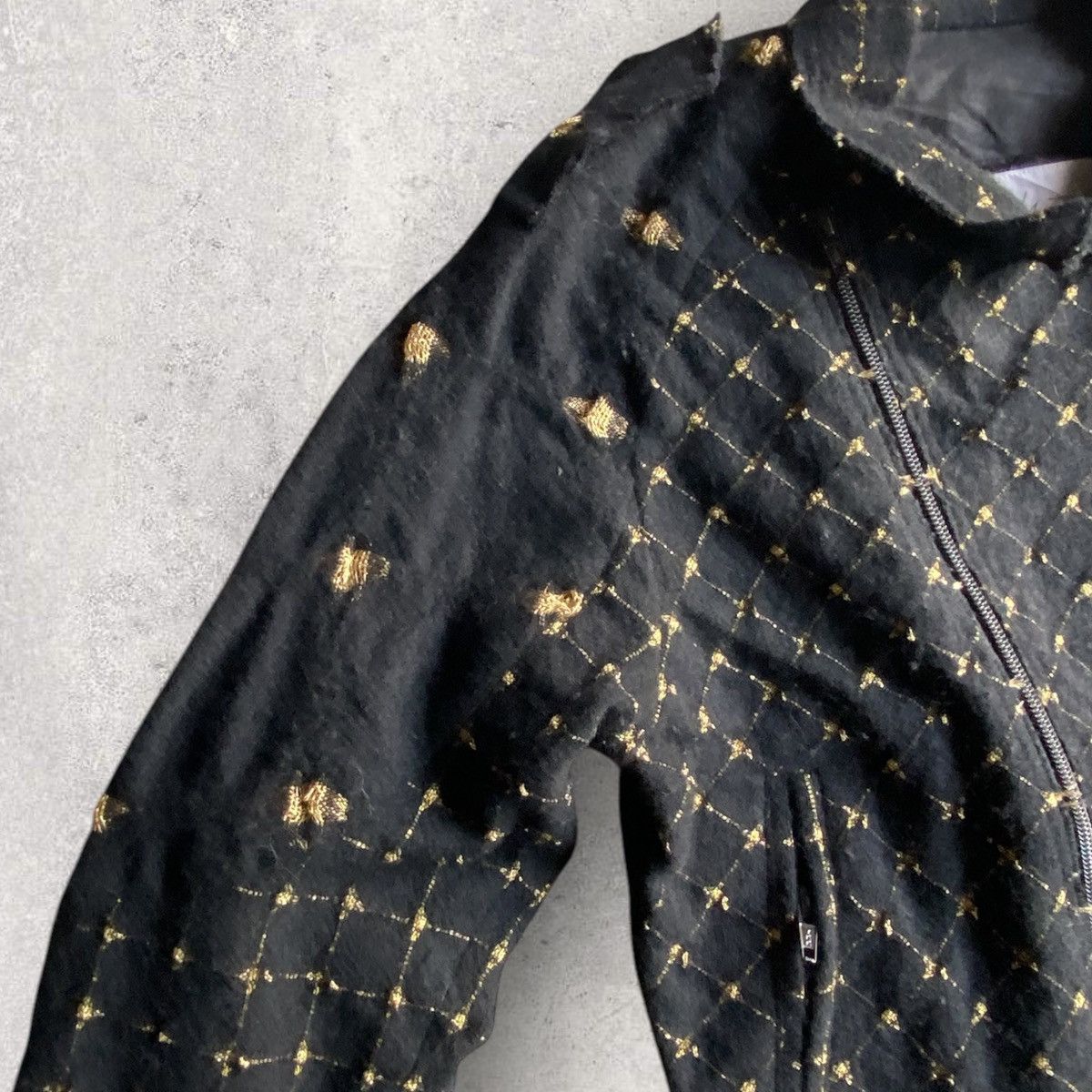 Yohji Yamamoto Yohji Yamamoto Black Wool Gold Thread Biker Jacket Size S / US 4 / IT 40 - 4 Thumbnail