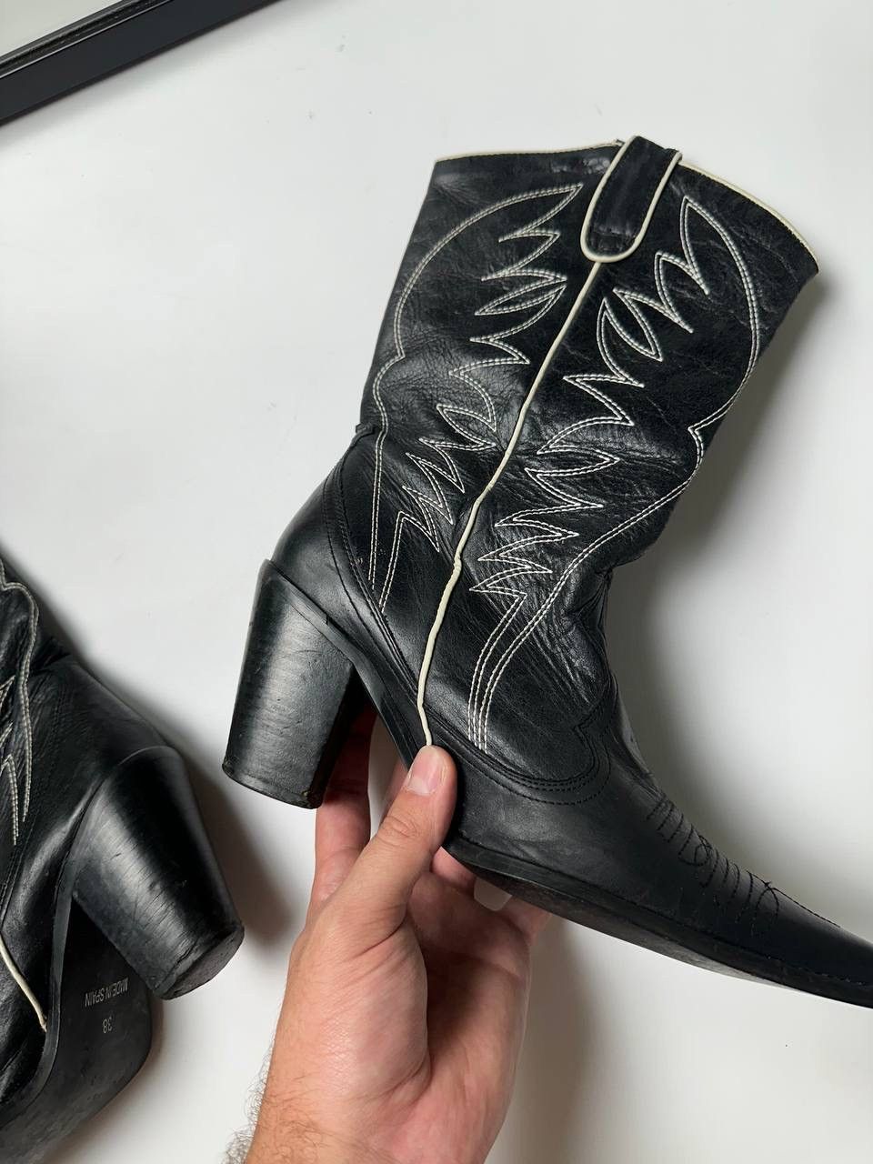 Cowboy Equipment 🔥90s Vintage Cowboy Leather High Shoes Western Vibe Size US 8 / IT 38 - 13 Thumbnail