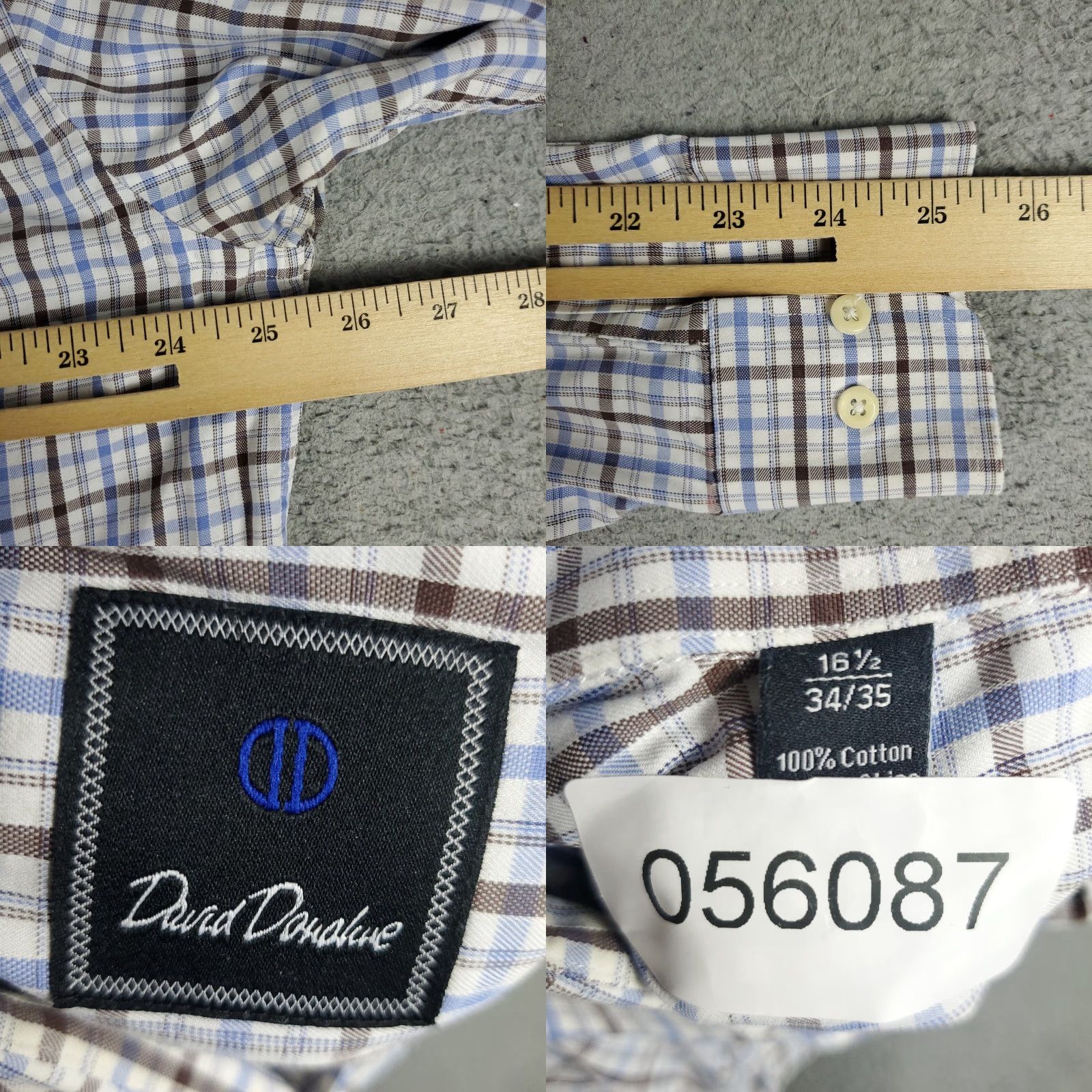David Donahue David Donahue Shirt Mens Size 16.5 Blue Plaid Dress Button Up Long Sleeve Size 42R - 8 Thumbnail
