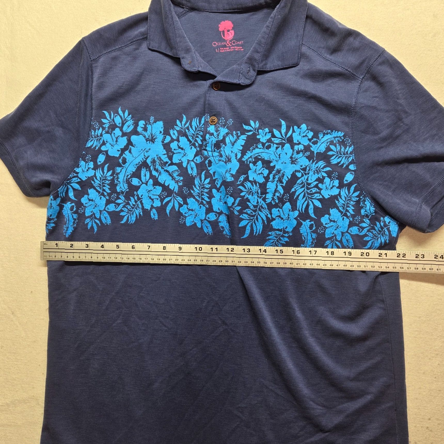 Vintage Ocean & Coast Shirt Mens L Blue Floral Short Sleeve Button-Up 80s 90s Hawaiian Cotton Blend Size US L / EU 52-54 / 3 - 4 Thumbnail