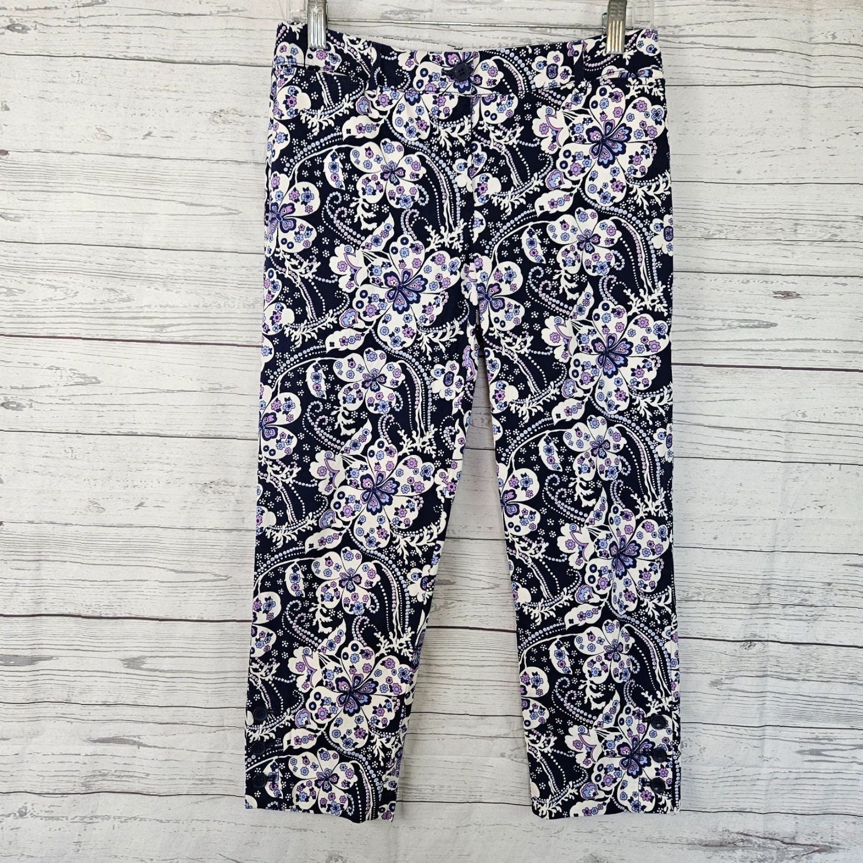 Talbots Talbots Womens Perfect Crop Pant Sz 2P Blue Floral Mid Rise Cropped Pants Womens 2P Blue Floral 22 Inseam 8.5 Rise Size 26" / US 2 / IT 38 - 2 Thumbnail