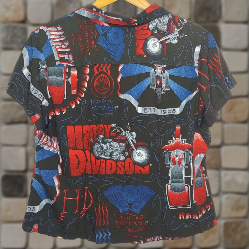 Harley Davidson Harley-Davidson Shirt Women L Black Multicolor Tori Richard for Harley-Davidson Blouse Casual Short Sleeve Biker Motorcycle Size L / US 10 / IT 46 - 1 Thumbnail