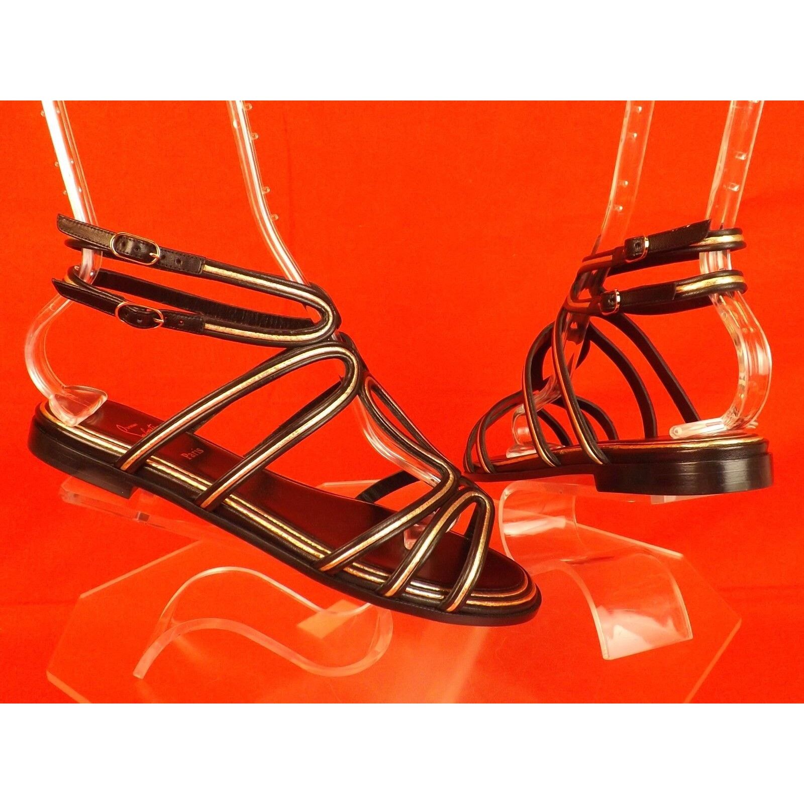 Christian Louboutin ZENOSANDY BLACK LEATHER CAGED FLATS GLADIATOR SANDALS 38.5 Size US 8.5 / IT 38.5 - 5 Thumbnail