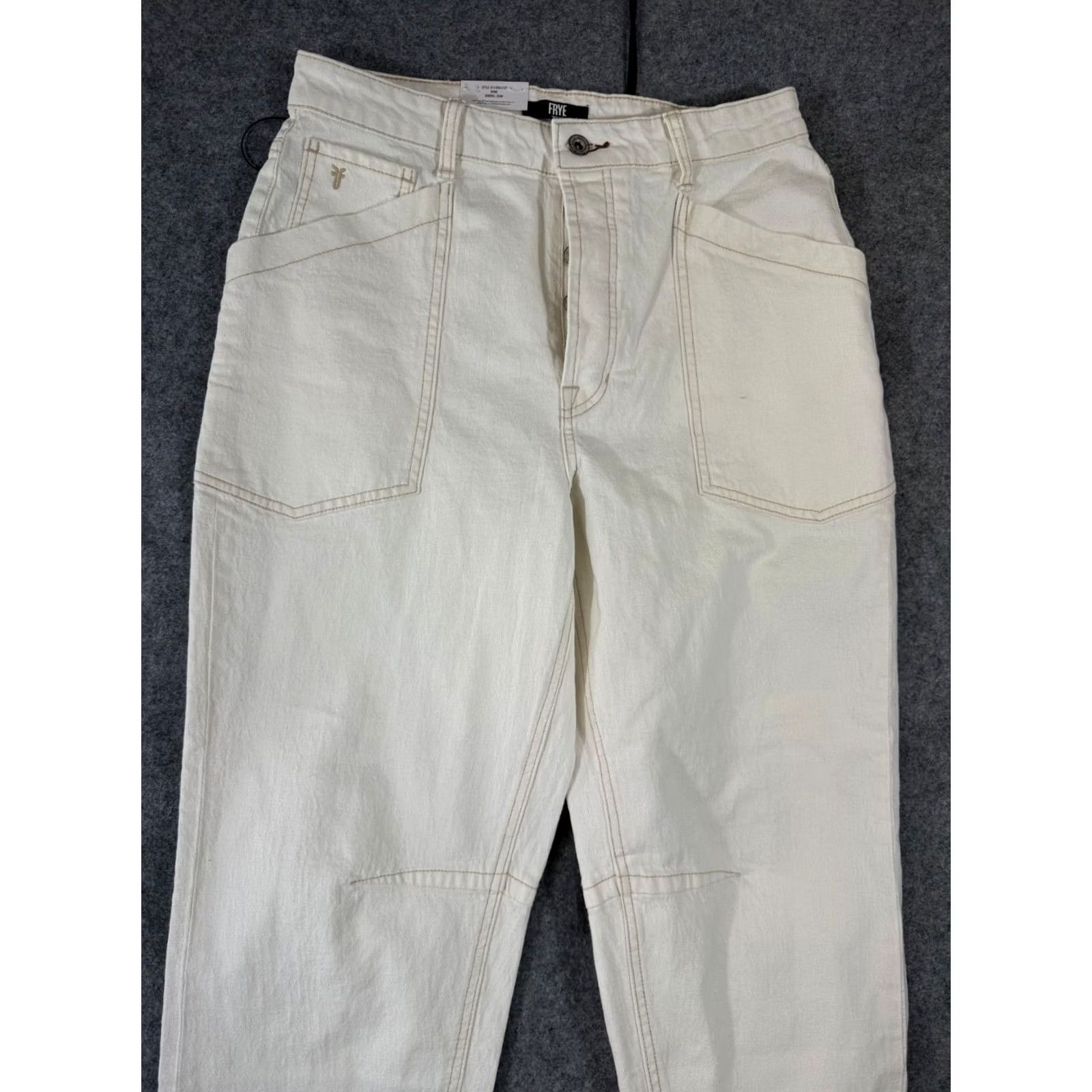 Frye Frye Barrel Ankle Jeans Womens 6 Bone Ivory Denim Button Fly Stretch Tapered Leg NWT Size 28" / US 6 / IT 42 - 2 Thumbnail