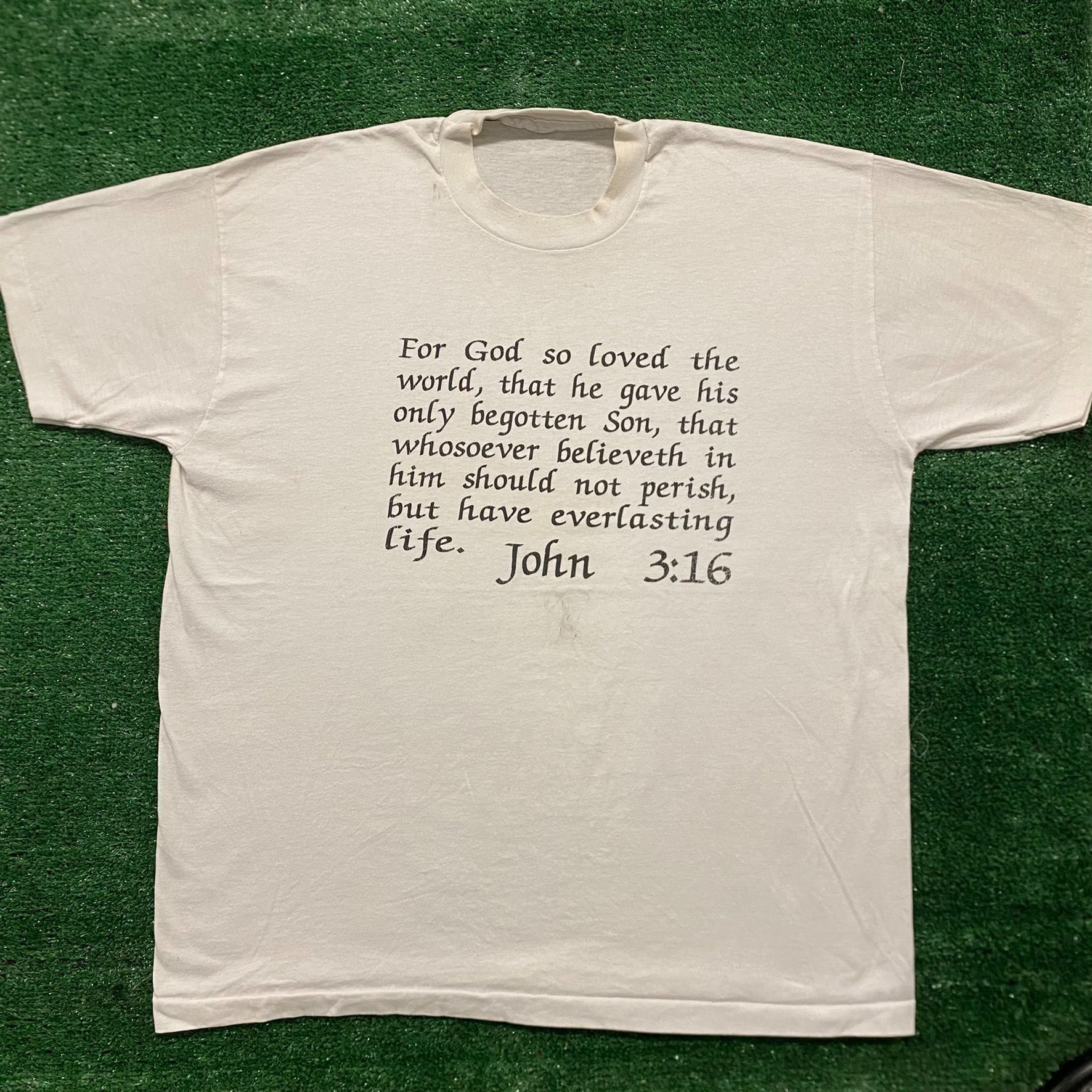 Vintage Vintage 80s Jesus God Bible Quote White Single Stitch Tee Size US XL / EU 56 / 4 - 1 Thumbnail