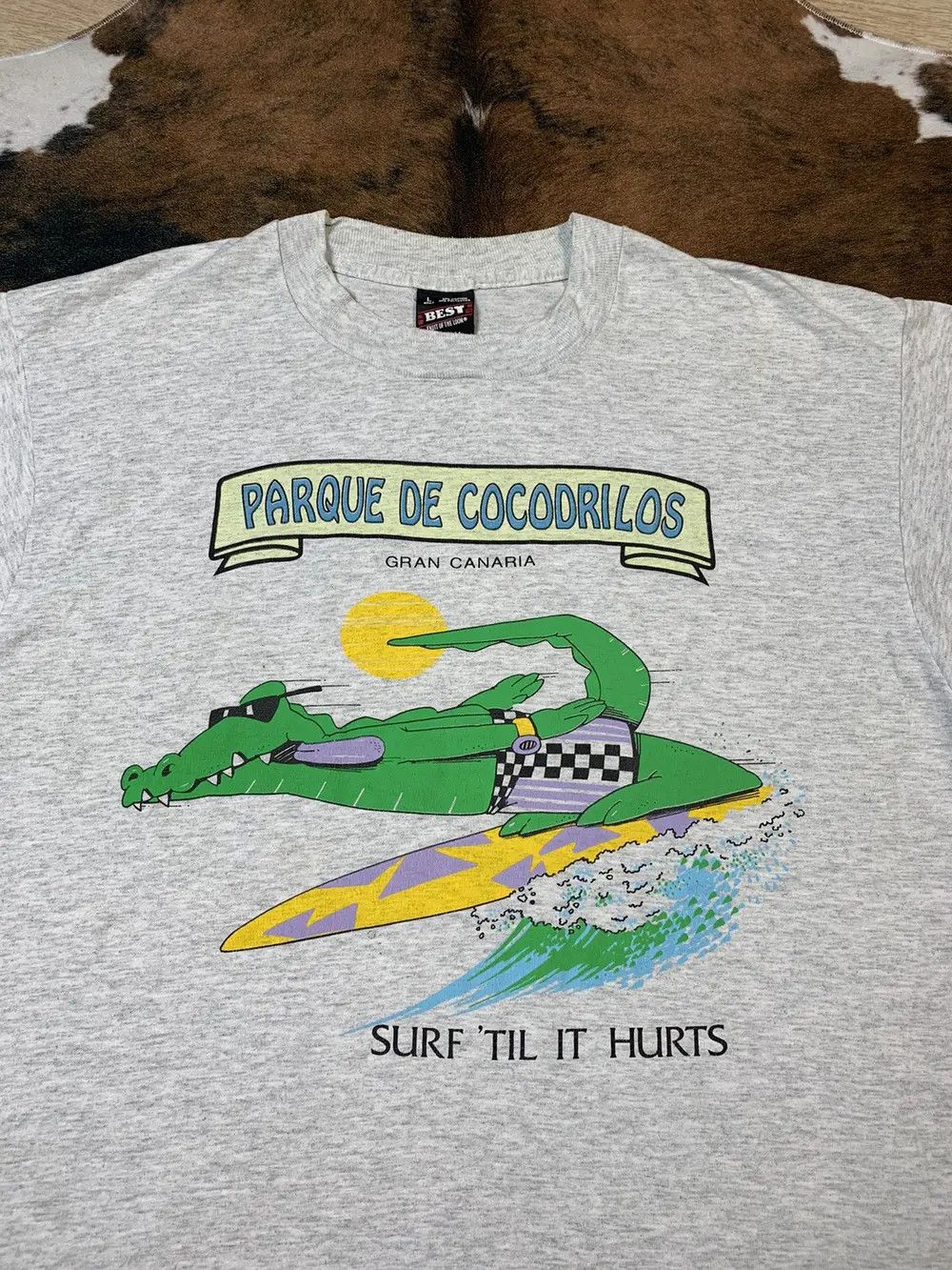 Vintage Vintage 90s Surfing Crocodile Funny Tshirt Tee Gran Canaria Size US L / EU 52-54 / 3 - 2 Thumbnail