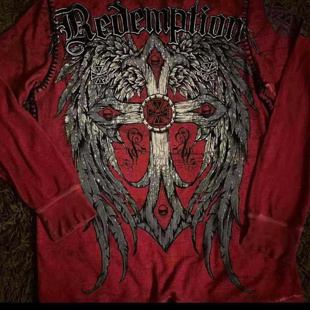 Affliction × Designer × Japanese Brand Red 'Redemption' Affliction Longsleeve Size US XL / EU 56 / 4 - 2 Thumbnail