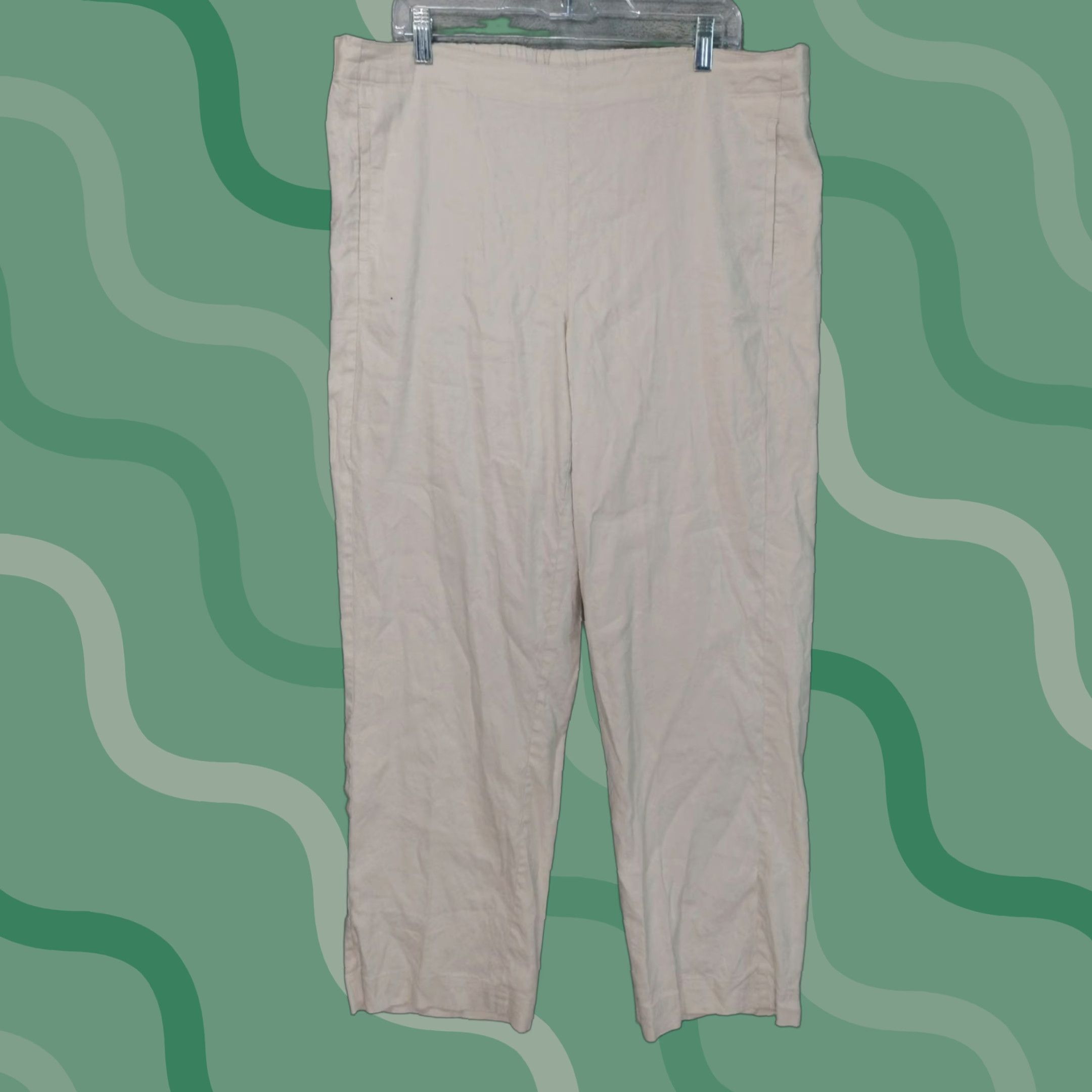 J. Jill J Jill Pants Womens 18 Beige Linen Blend Stretch Straight Leg Beachy Coastal Size 40" / US 18 - 1 Thumbnail