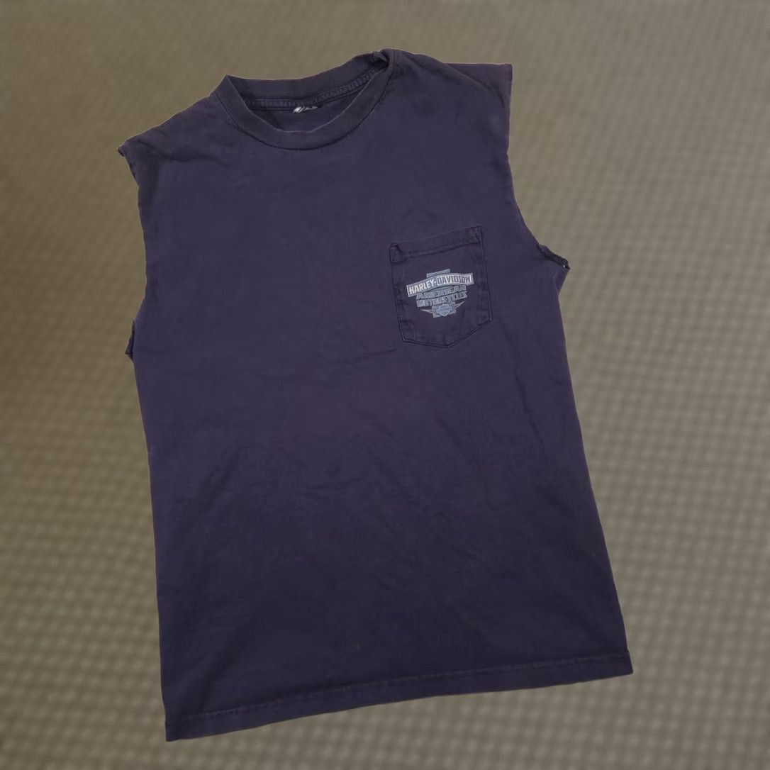Harley Davidson VINTAGE Harley-Davidson Shirt Mens M Sleeveless Pocket Hawkeye Coralville Blue Graphic Print Logo Size US M / EU 48-50 / 2 - 1 Thumbnail