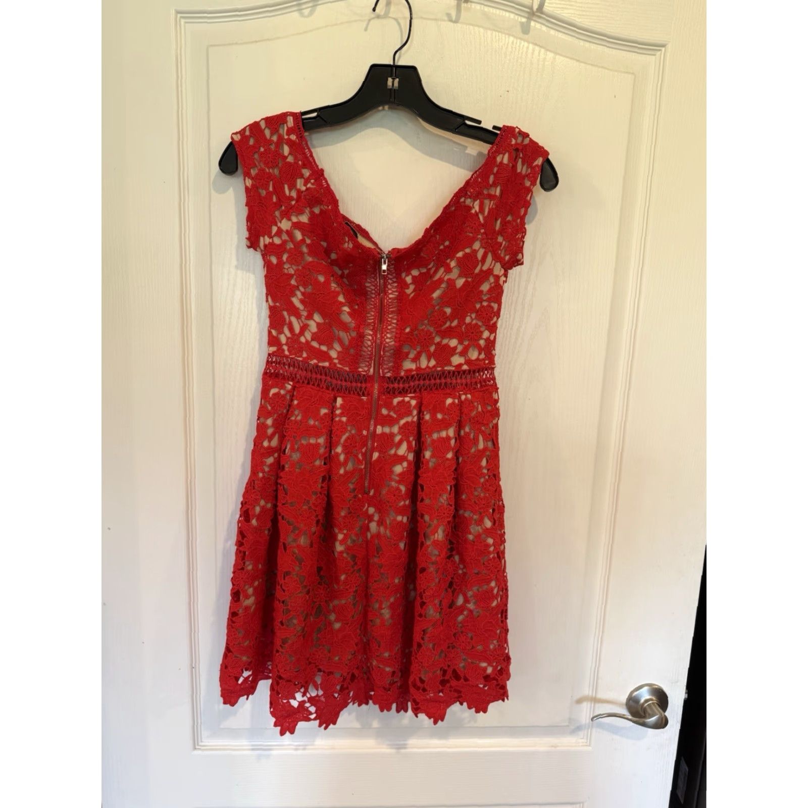 Vintage Francesca's Red Lace Beverly off Shoulder fit flare Cocktail Party Dress XS Womens Size XS / US 0-2 / IT 36-38 - 5 Thumbnail