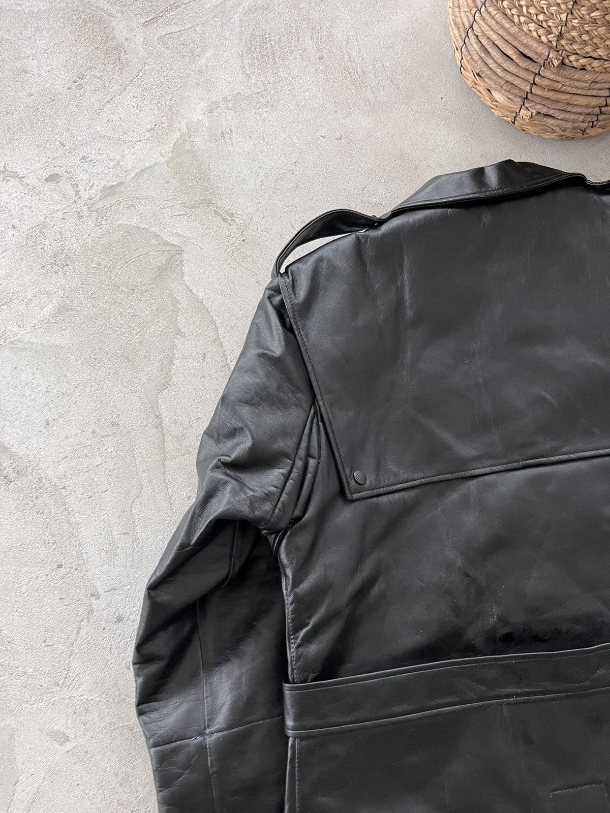 Genuine Leather Vintage Black Faux Leather Trench Coat Gothic Military Style Size US L / EU 52-54 / 3 - 21 Thumbnail