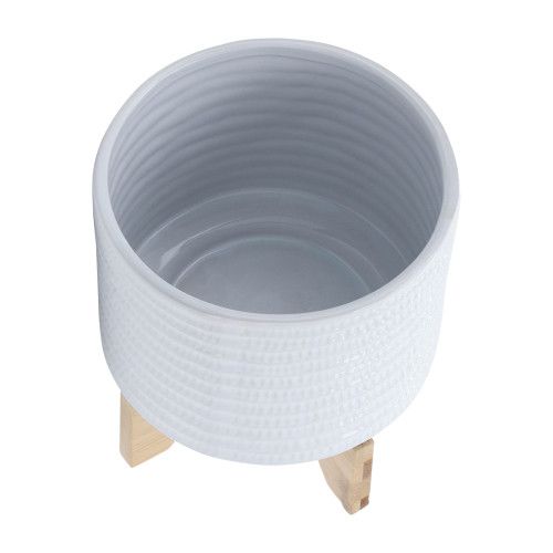 8 TEXTURED PLANTER W/ STAND, WHITE