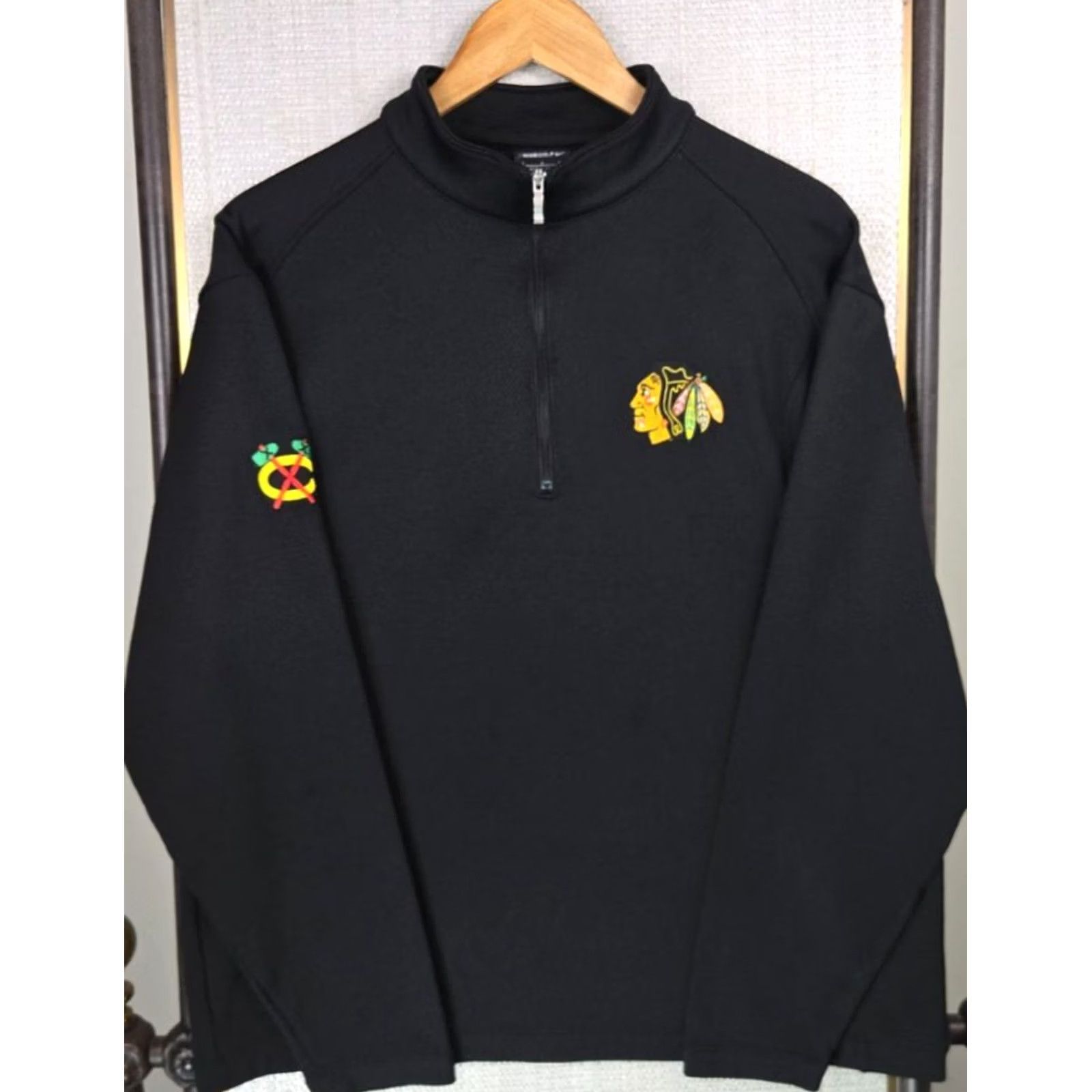 Nike NIKE GOLF x BLACKHAWKS Mens Large Thick Cotton/Poly Sweatshirt Pullover 1/4 Zip Size US L / EU 52-54 / 3 - 5 Thumbnail